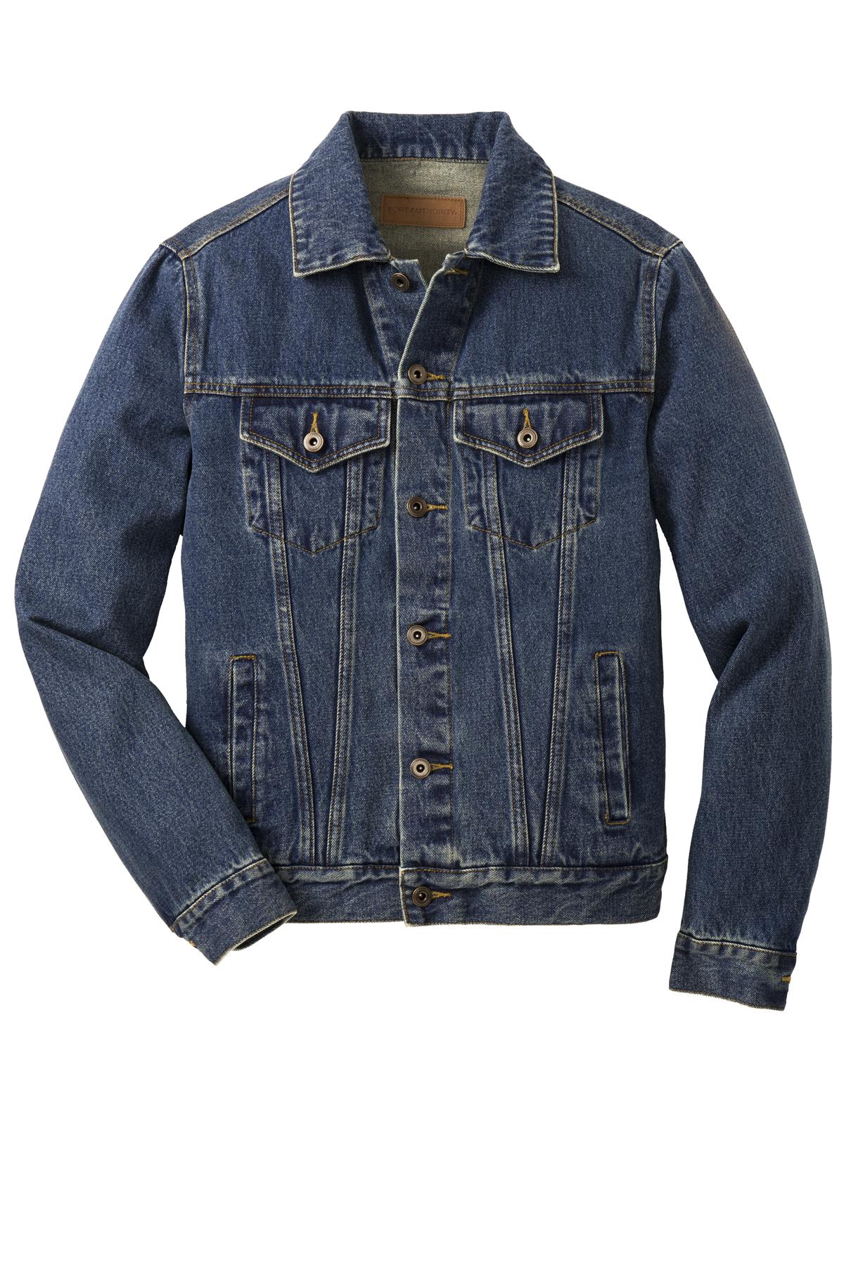 Front View of Denim Port Authority Denim Jacket. J7620