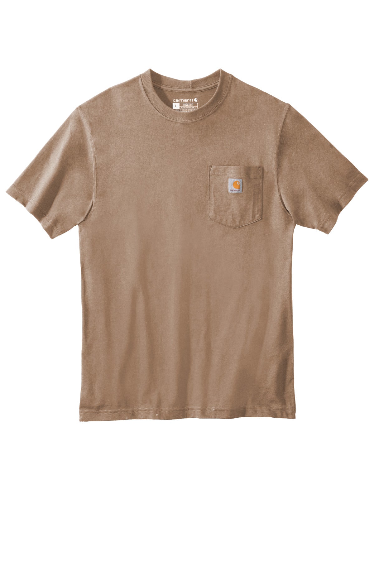 Front View of Desert Carhartt Tall Workwear Pocket Short Sleeve T-Shirt. CTTK87