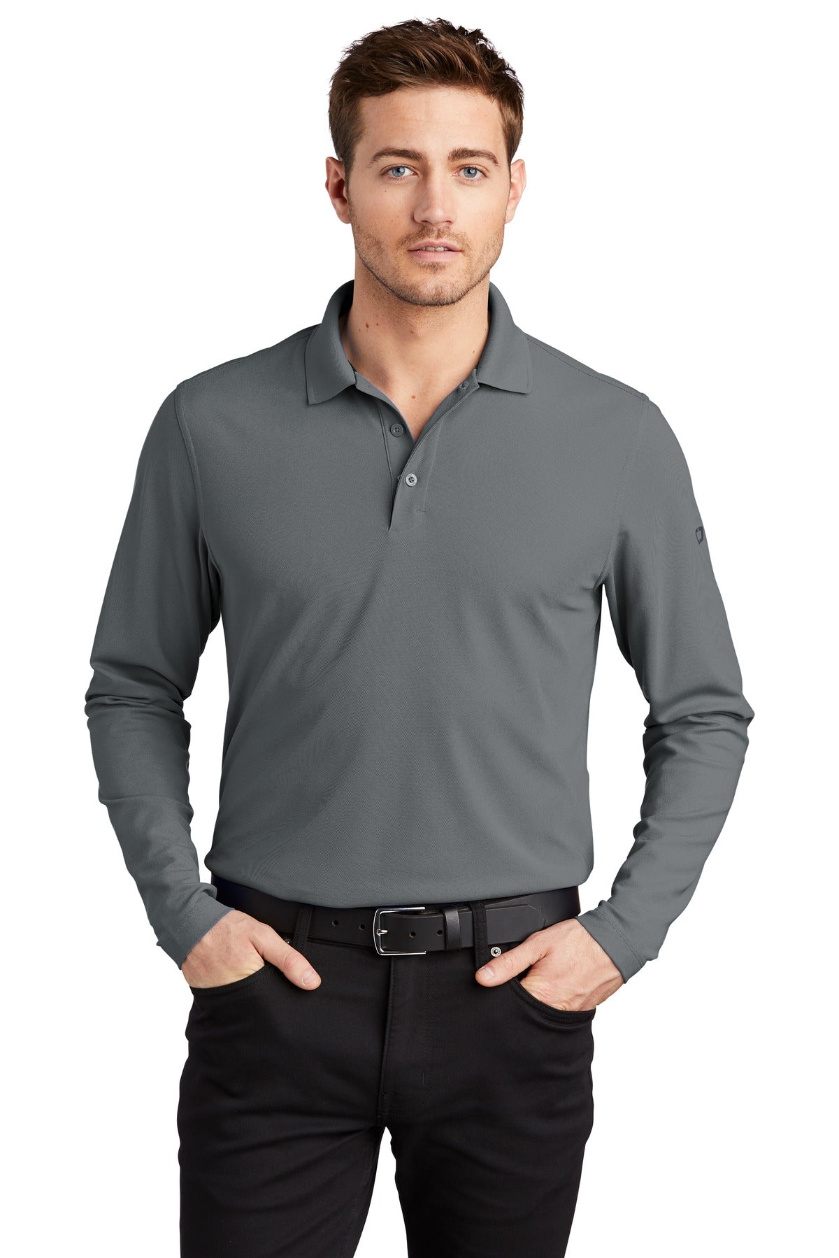 Front View of Diesel Grey OGIO Caliber2.0 Long Sleeve OG105