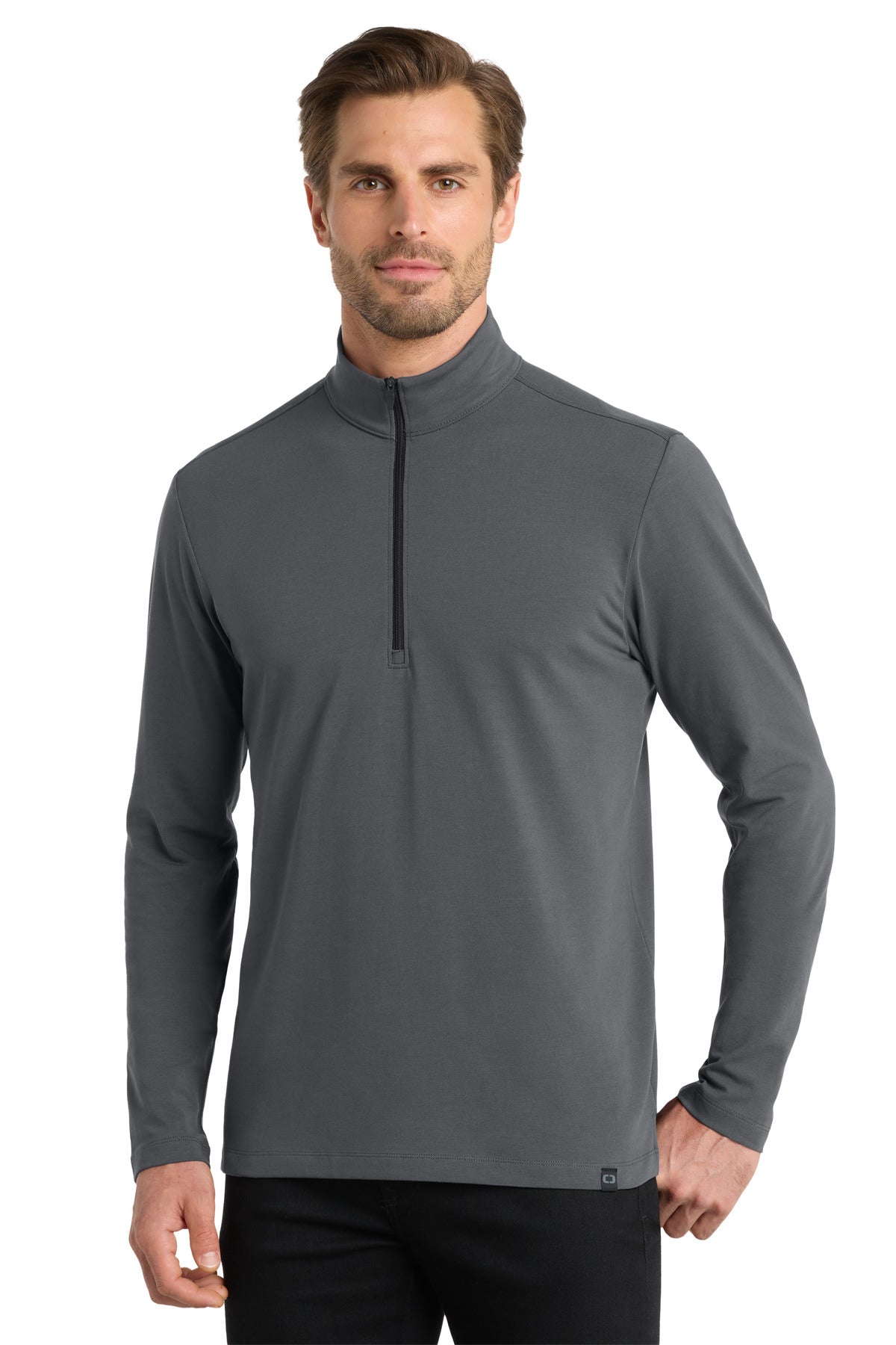 Front View of Diesel Grey OGIO Limit 1/4-Zip. OG139