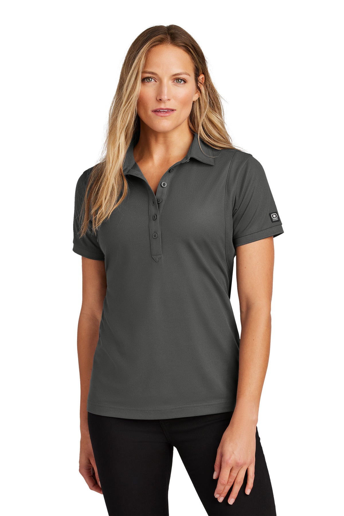 Front View of DieselGrey OGIO - Jewel Polo. LOG101