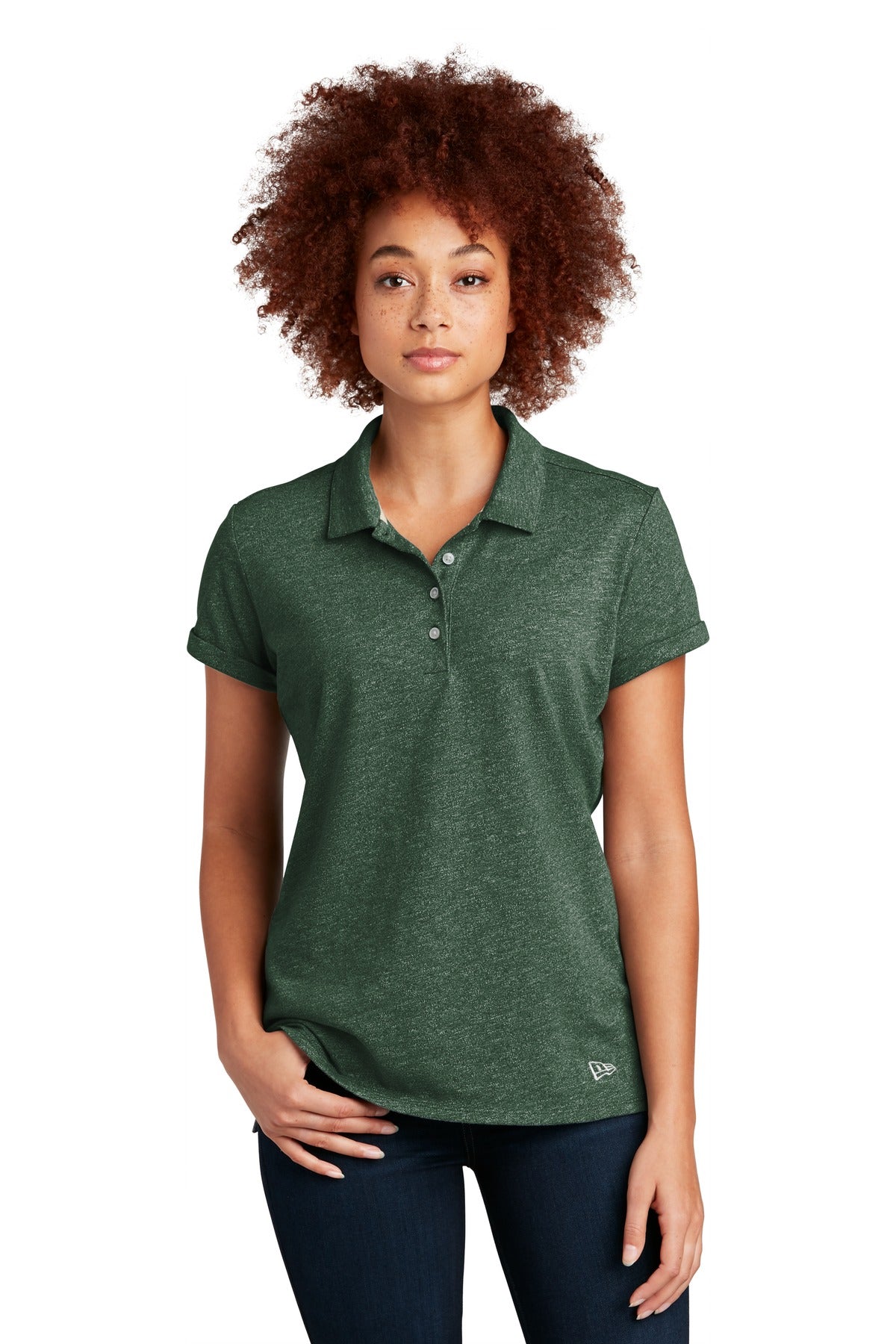 Front View of Dk Green Twist New Era Women's Slub Twist Polo LNEA301