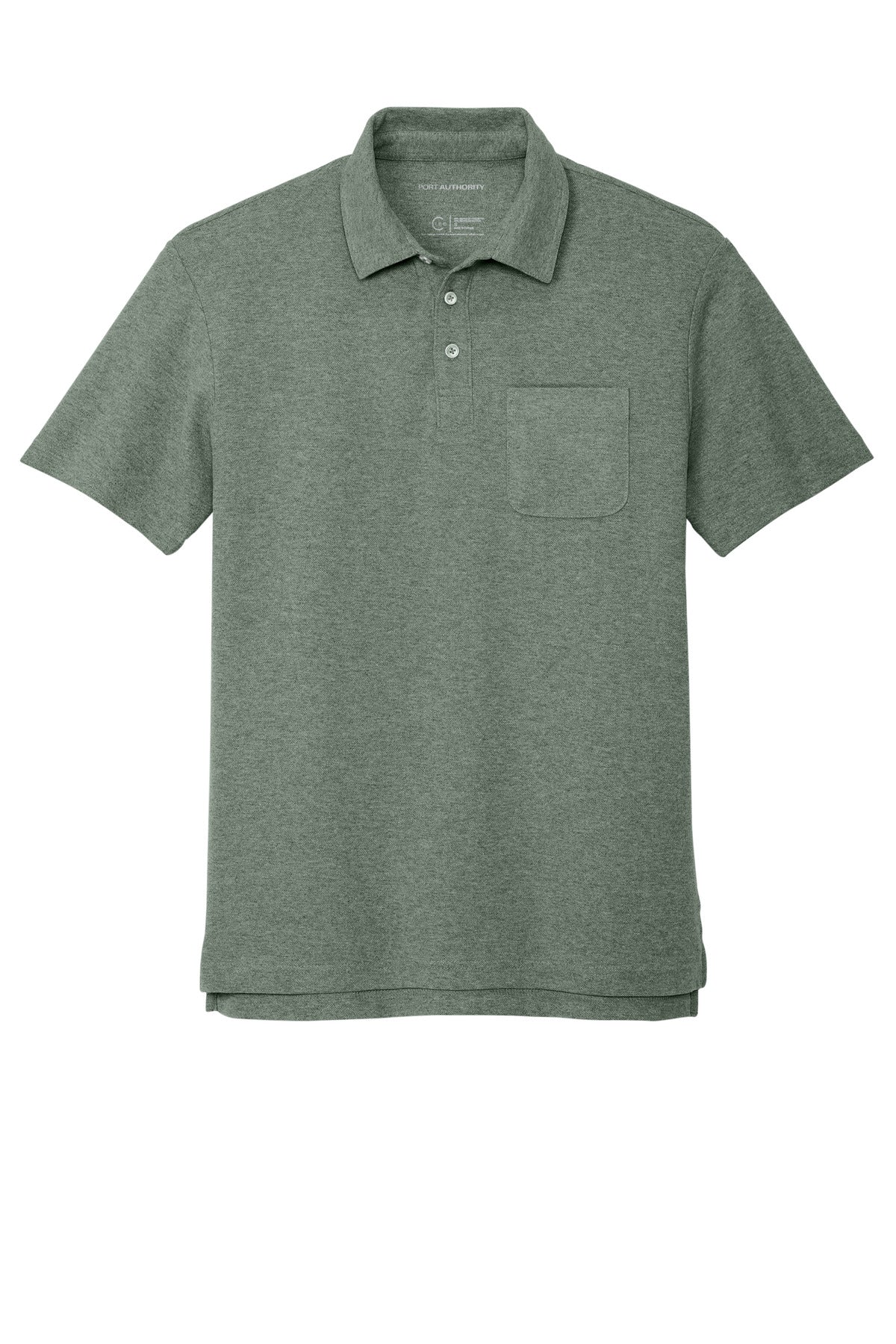 Front View of DkGreenHt Port Authority C-FREE Cotton Blend Pique Pocket Polo K868