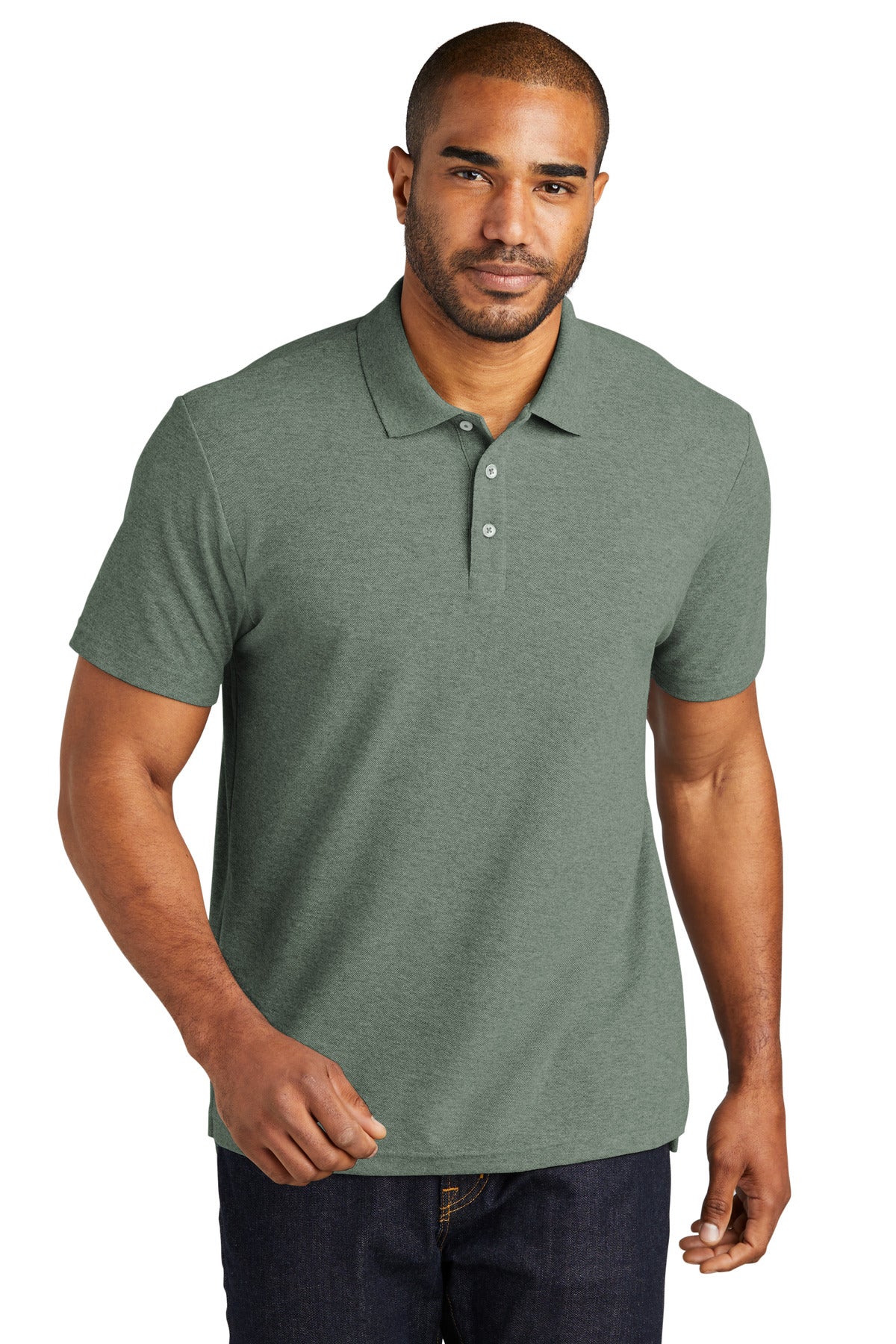Front View of DkGreenHt Port Authority C-FREE Cotton Blend Pique Polo K867