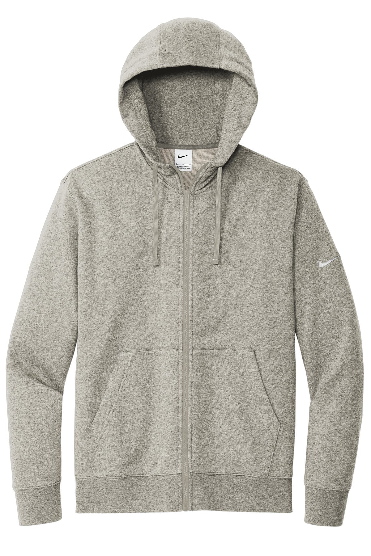 Front View of DkGyHthr Nike Club Fleece Sleeve Swoosh Full-Zip Hoodie NKDR1513