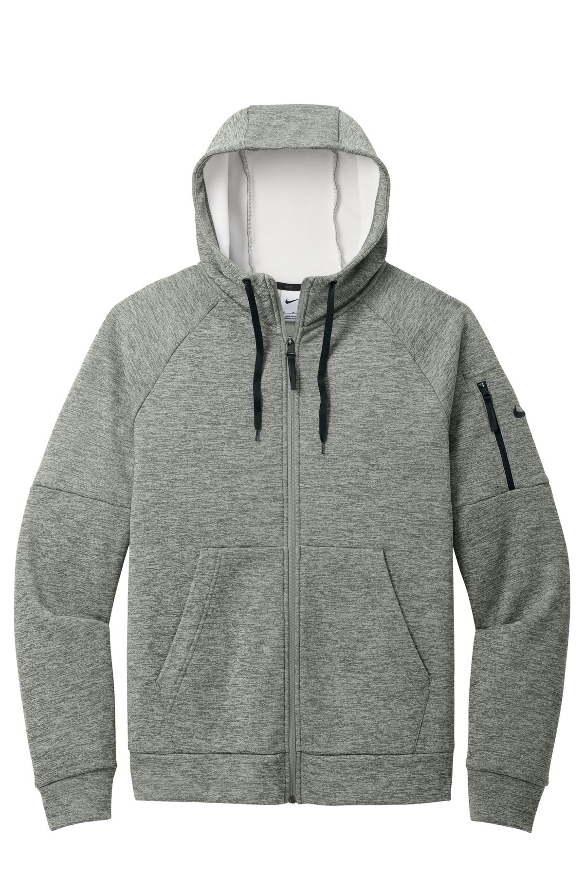Front View of DkGyHthr Nike Therma-FIT Pocket Full-Zip Fleece Hoodie NKFD9859