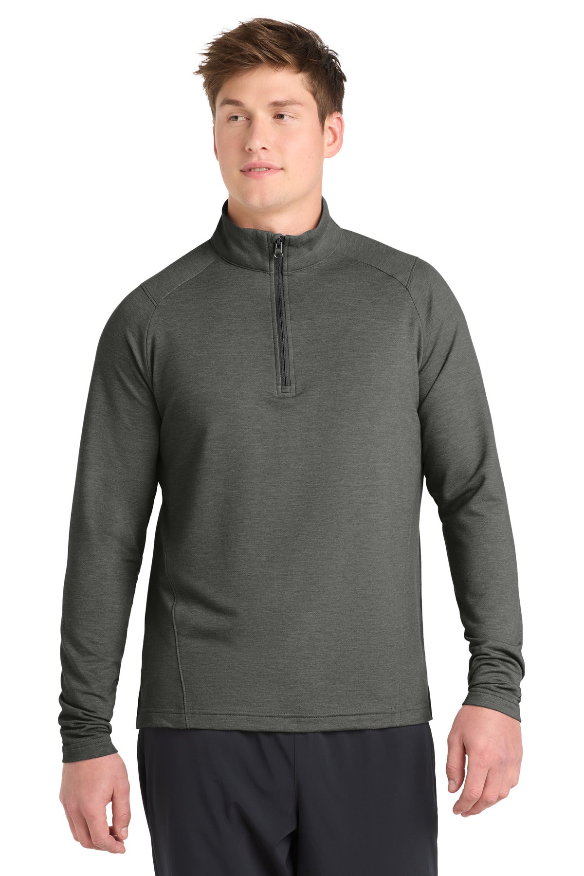 Front View of DkGyHthr Sport-Tek Sport-Wick Flex Fleece 1/4-Zip. ST561