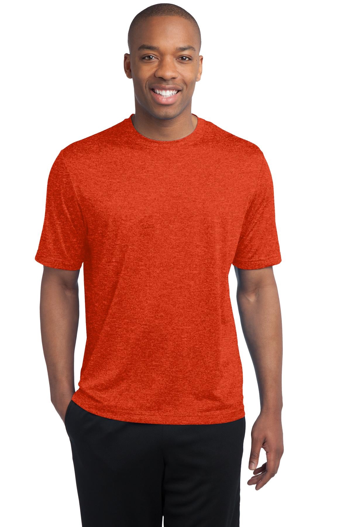 Front View of Dp Orange Hthr Sport-Tek Tall Heather Contender Tee. TST360