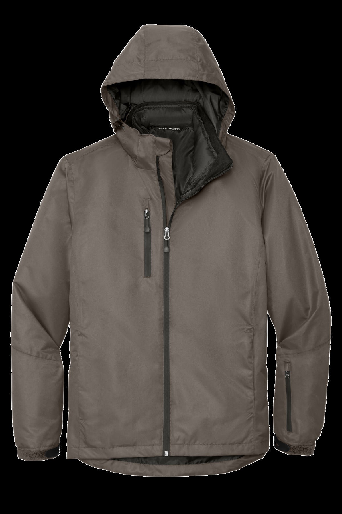 Front View of Dp Smoke/Charc Port Authority Vortex Waterproof 3-in-1 Jacket. J332