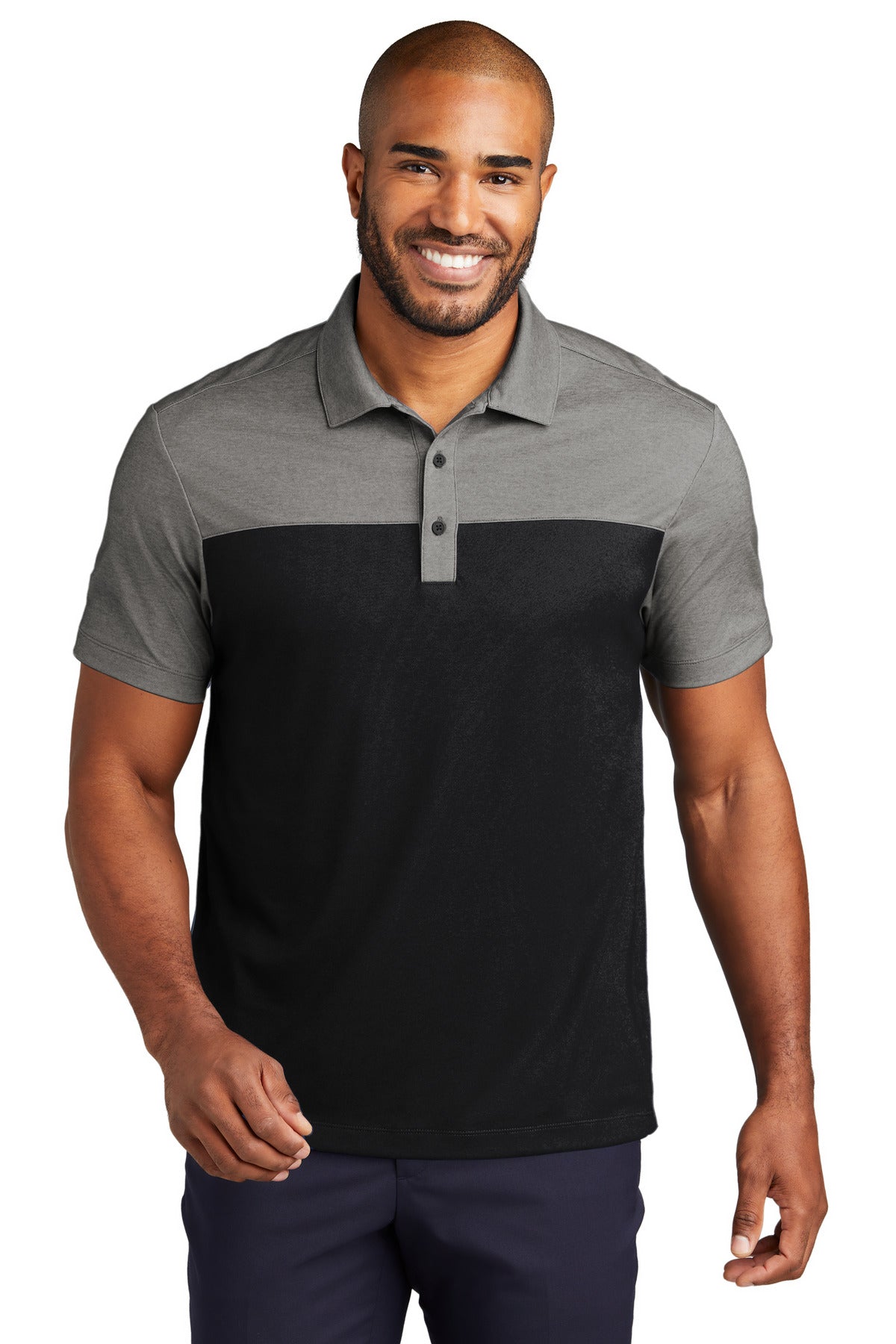 Front View of DpBk/ChrHt Port Authority Fine Pique Blend Blocked Polo K831