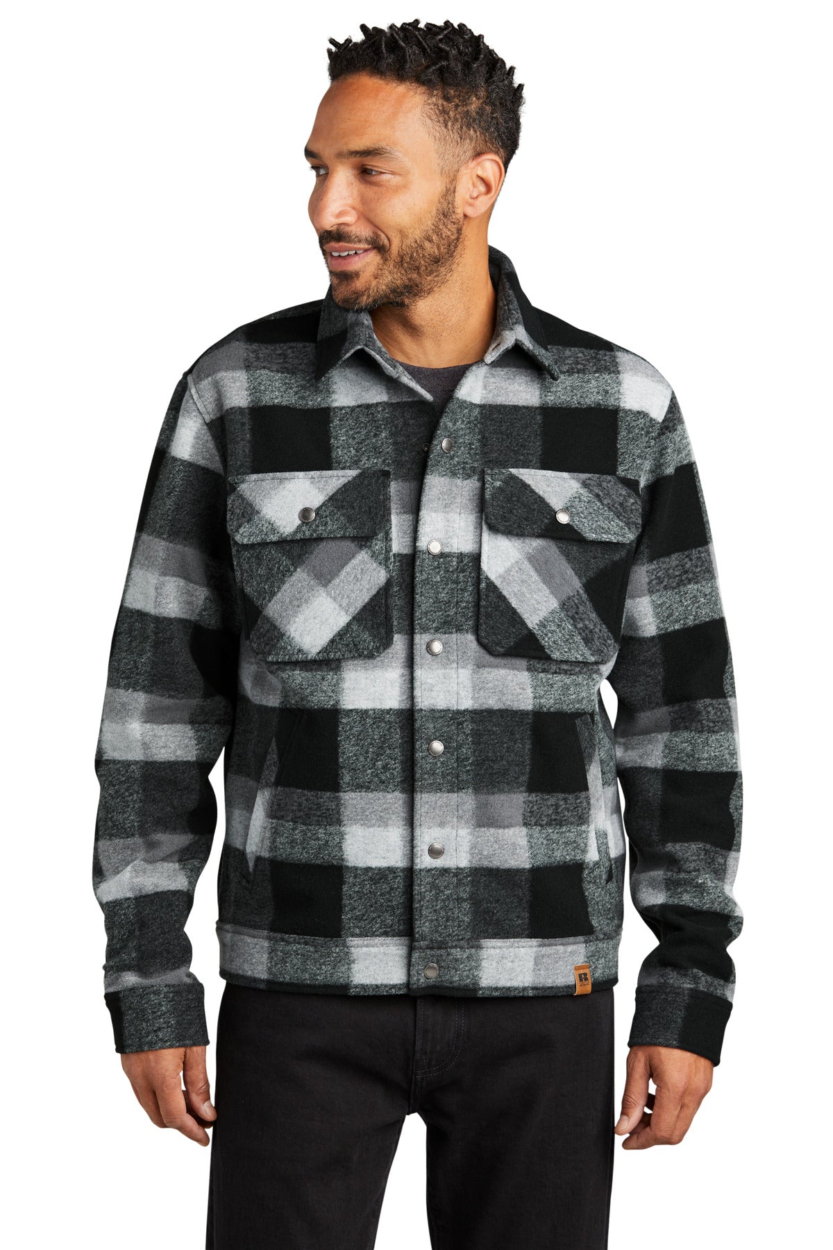 Front View of DpBlkPlaid Russell Outdoors Basin Jacket RU550