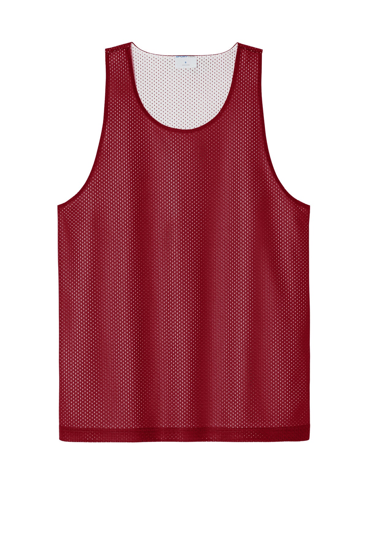 Front View of DpRd/Wht Sport-Tek PosiCharge Reversible Mesh Tank ST5000