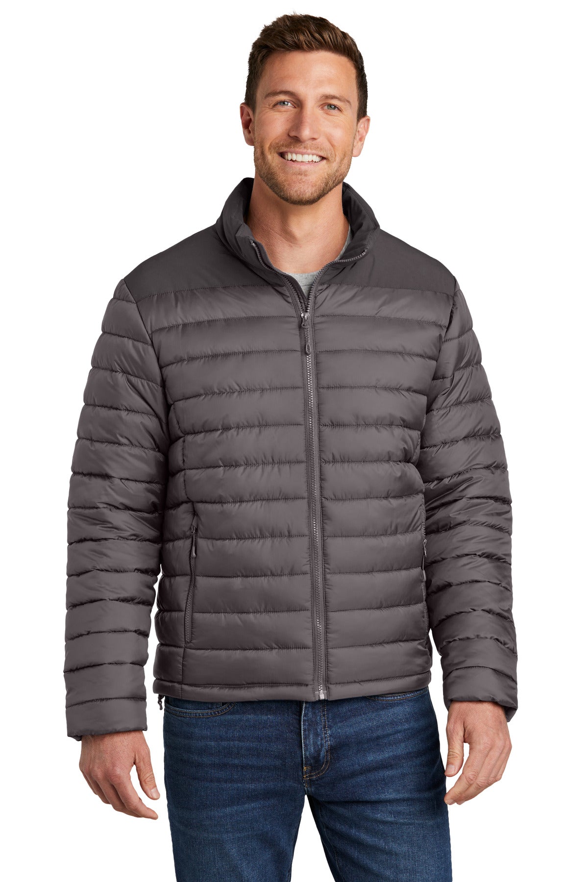 Front View of DpSm/GrySm Port Authority Horizon Puffy Jacket J364