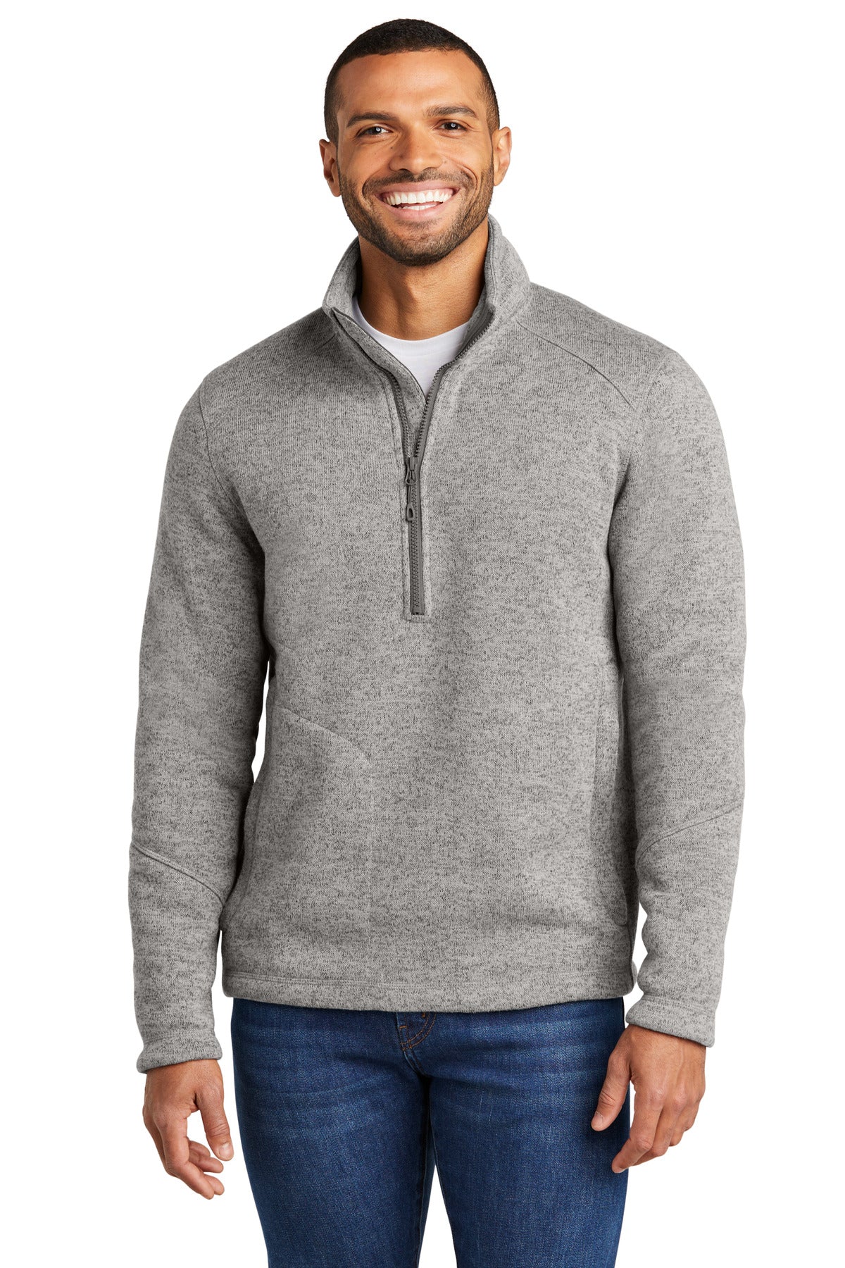Front View of DpSmkHthr Port Authority Arc Sweater Fleece 1/4-Zip F426