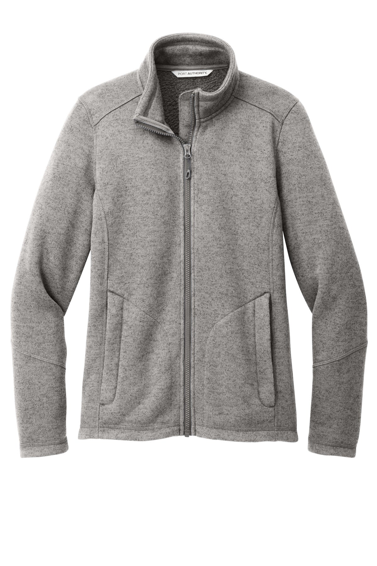 Front View of DpSmkHthr Port Authority Women's Arc Sweater Fleece Jacket L428