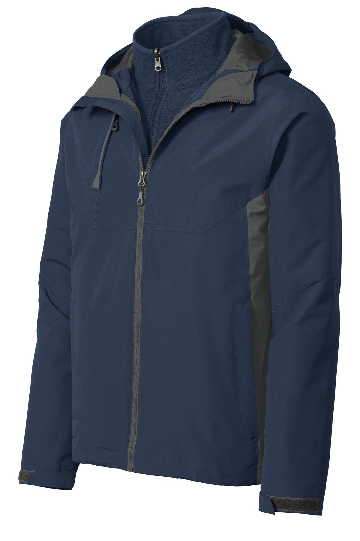 Front View of Dr Bl Ny/Gy St Port Authority Merge 3-in-1 Jacket. J338