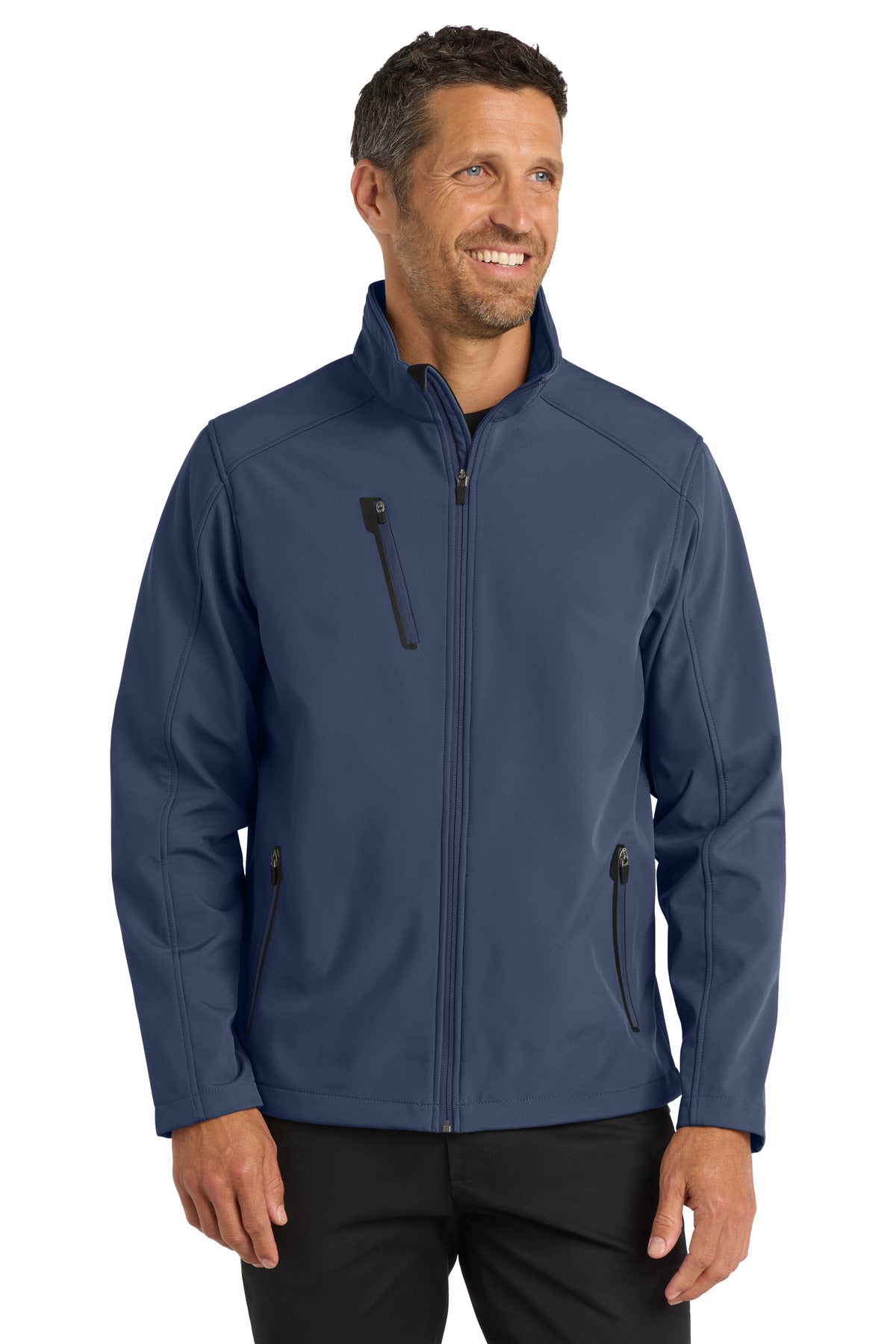 Front View of Dress Blue Nvy Port Authority Welded Soft Shell Jacket. J324