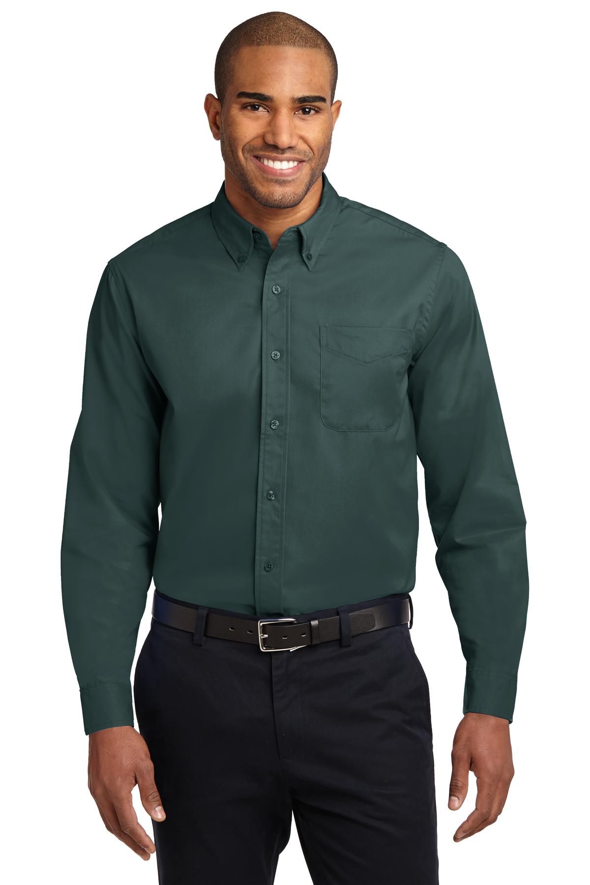Front View of Drk Green/Navy Port Authority Extended Size Long Sleeve Easy Care Shirt S608ES