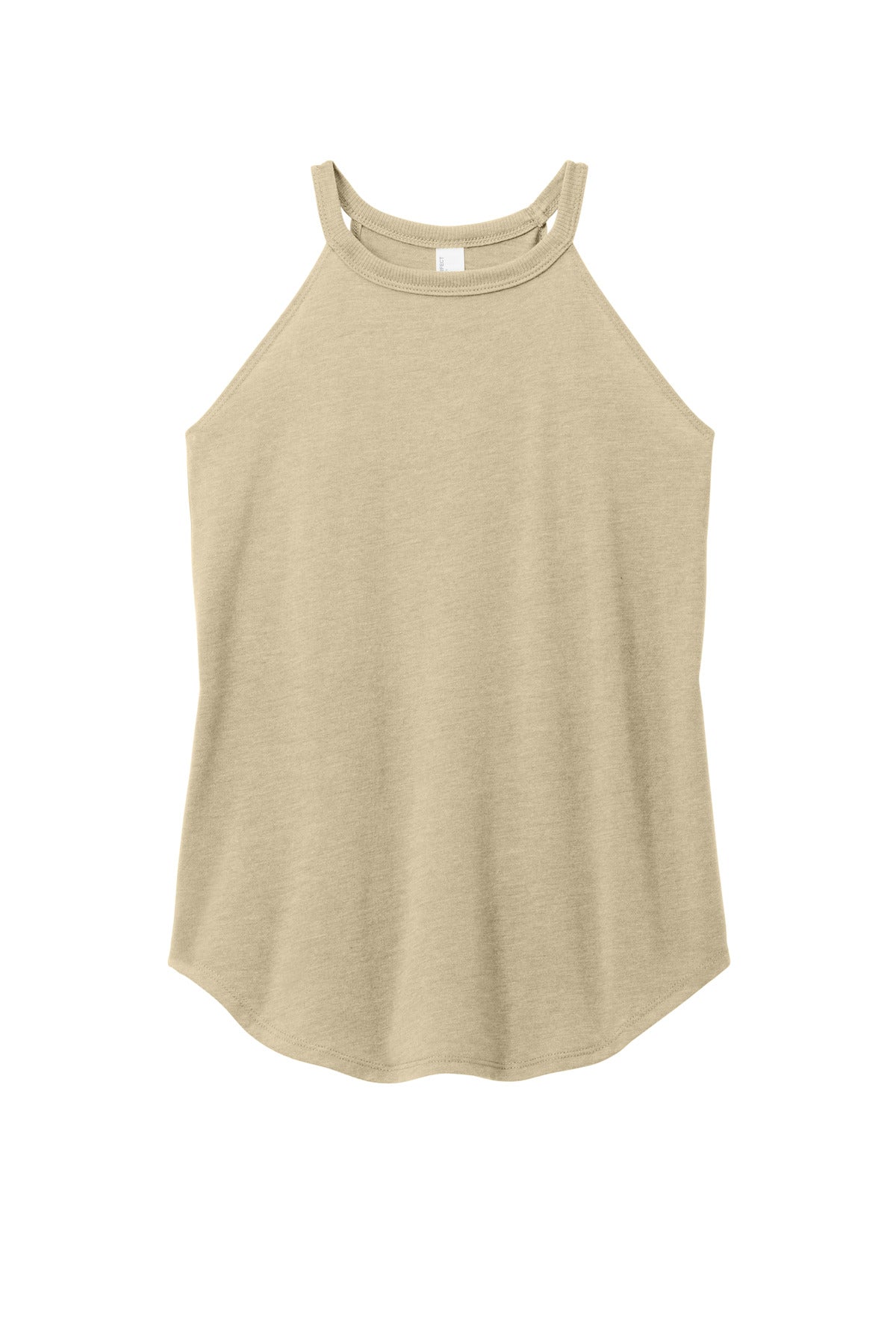 Front View of DsrtTanHtr District Women's Perfect Tri Rocker Tank. DT137L