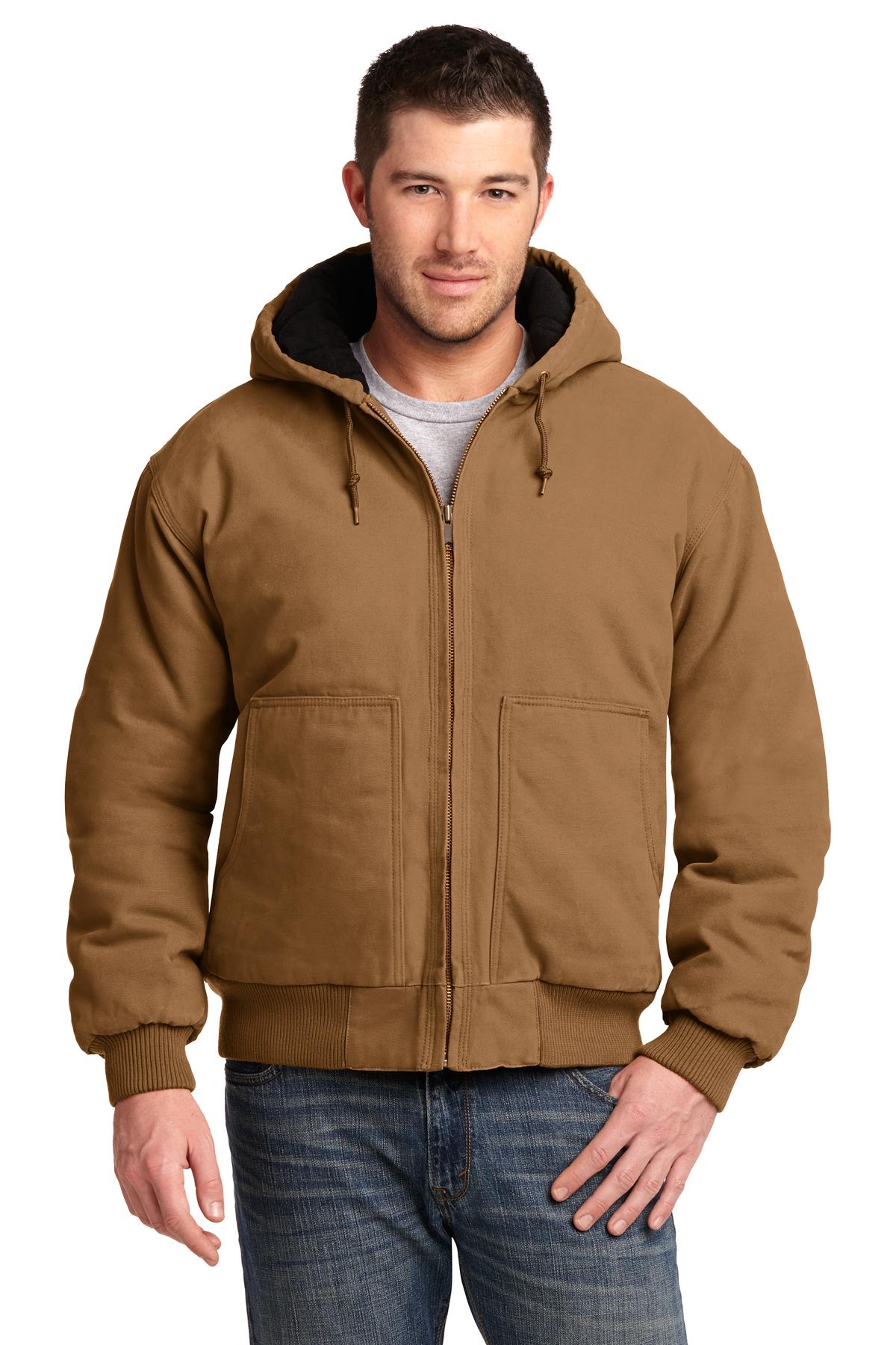 Front View of Duck Brown CornerStone Washed Duck Cloth Insulated Hooded Work Jacket. CSJ41