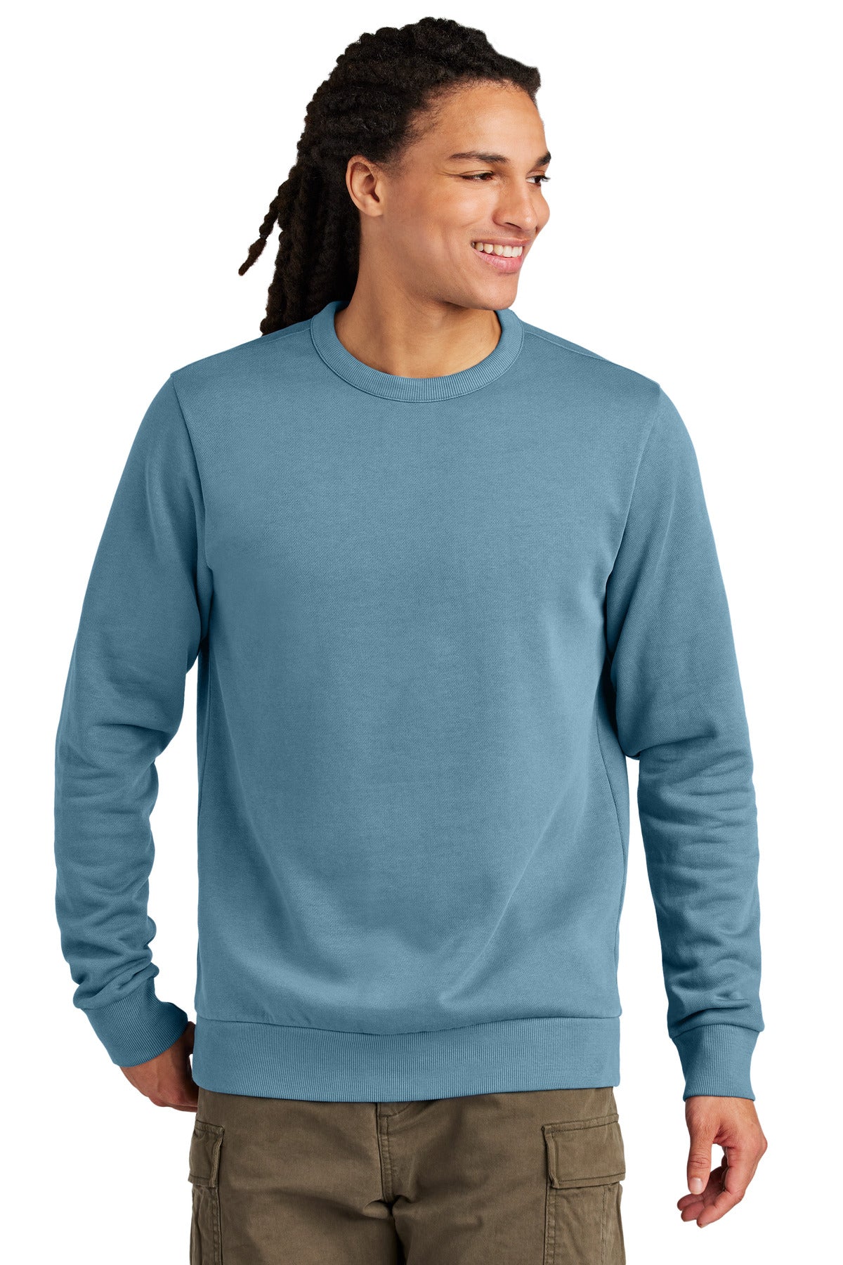 Front View of DuskBlue District Wash Fleece Crew DT2204