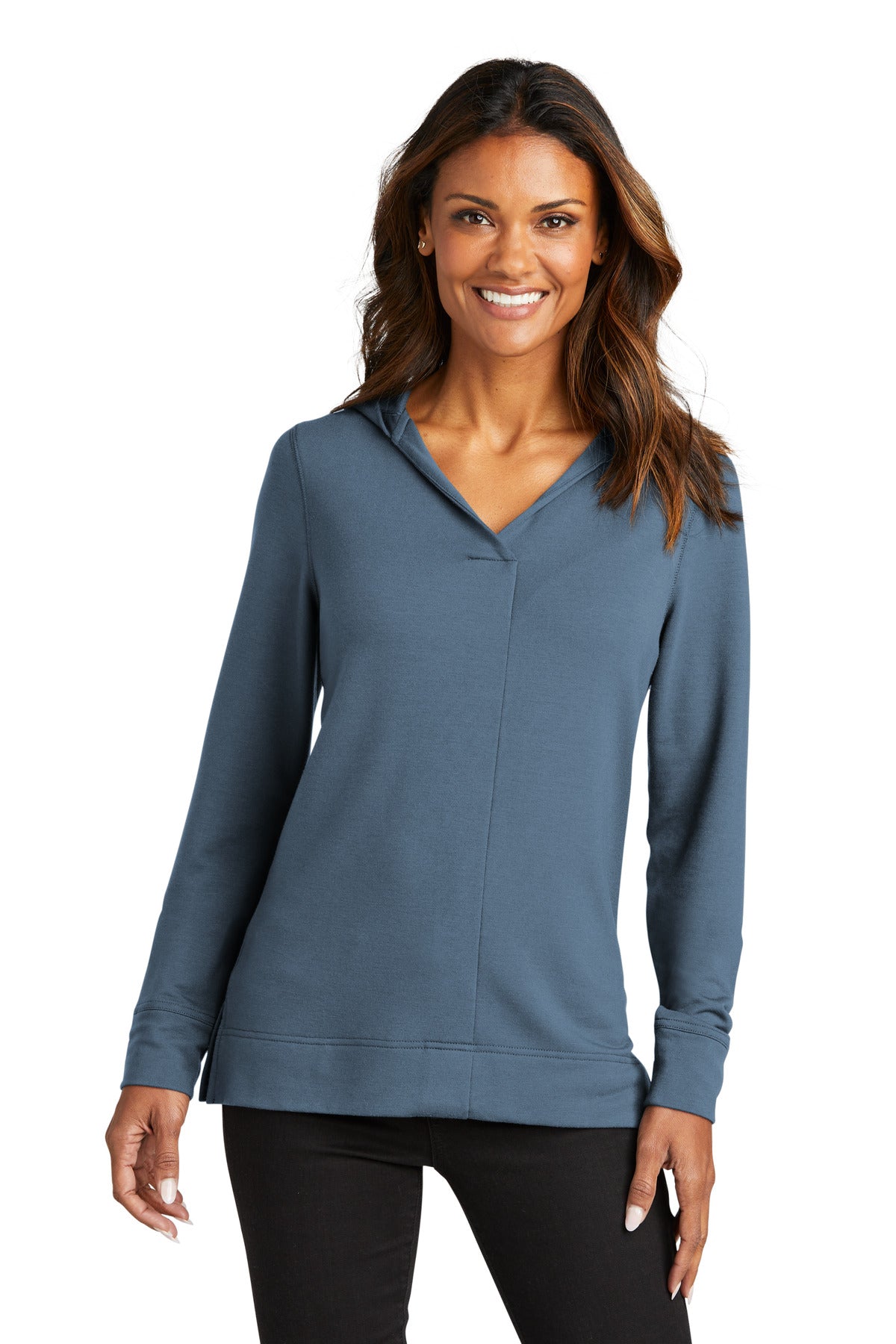 Front View of DuskBlue Port Authority Women's Microterry Pullover Hoodie LK826
