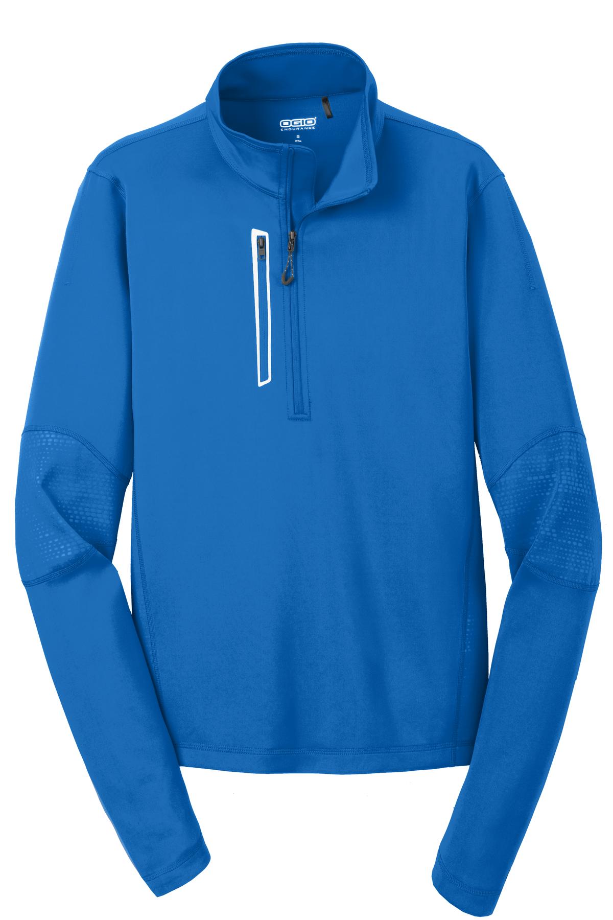 Front View of Electric Blue OGIO Fulcrum 1/4-Zip. OE701