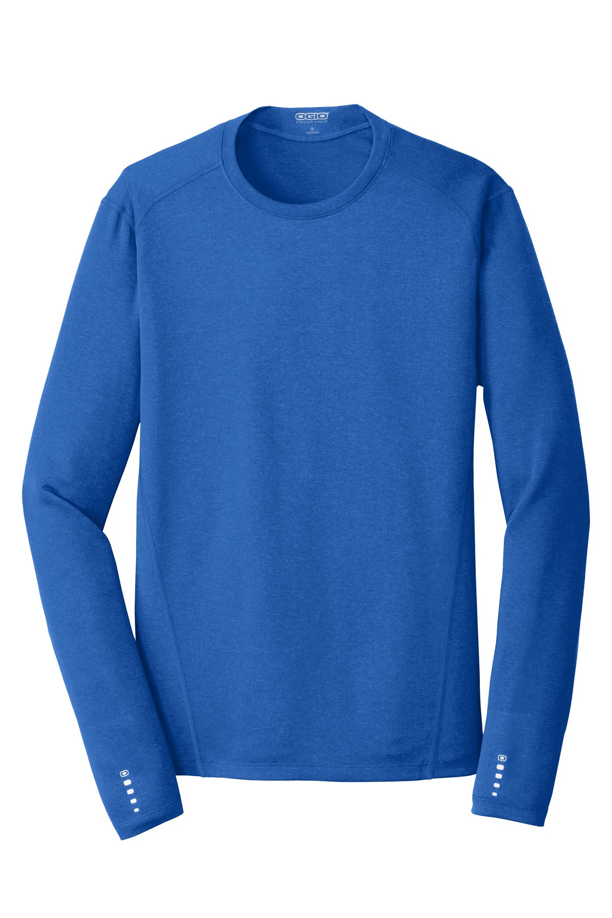 Front View of Electric Blue OGIO Long Sleeve Pulse Crew. OE321