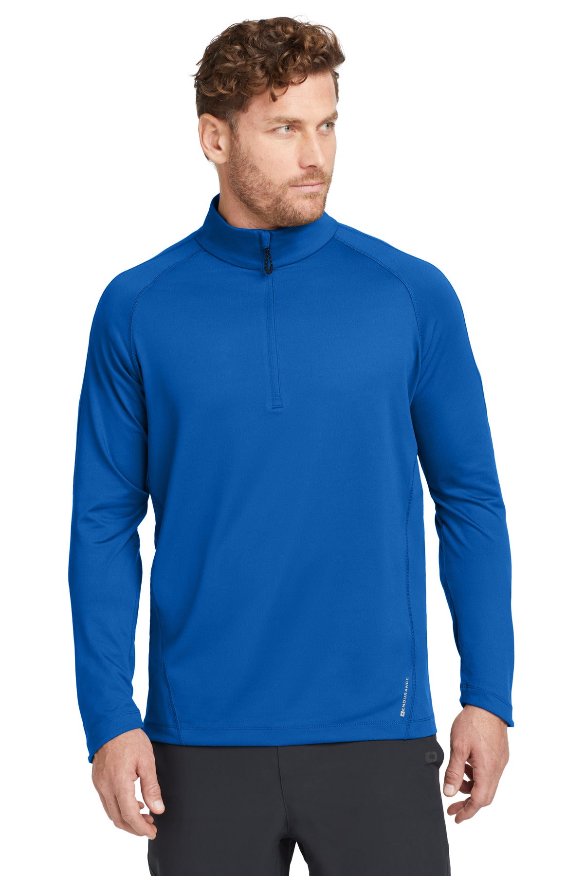 Front View of Electric Blue OGIO Radius 1/4-Zip. OE550