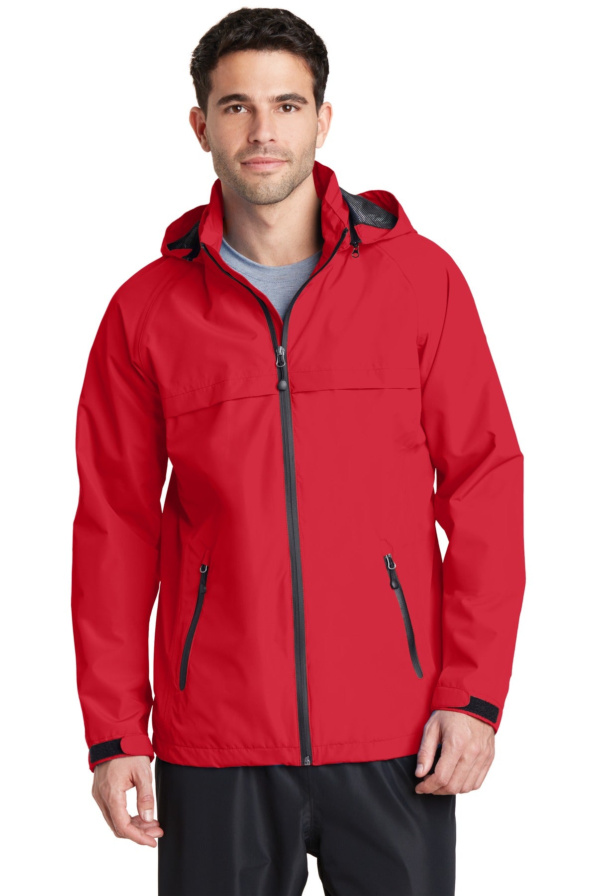 Front View of Engine Red Port Authority Torrent Waterproof Jacket. J333