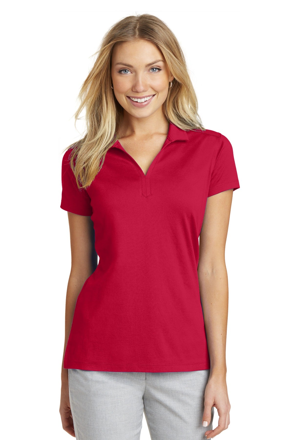 Front View of Engine Red Port Authority Women's Rapid Dry Mesh Polo. L573