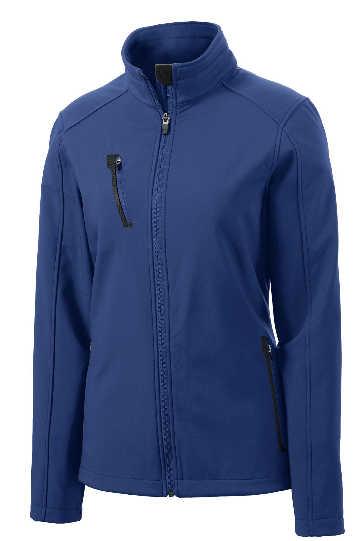 Front View of Estate Blue Port Authority Women's Welded Soft Shell Jacket. L324