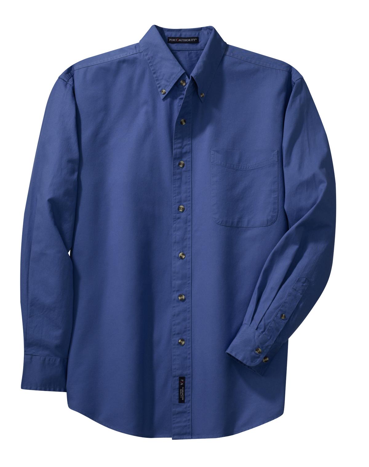 Front View of Faded Blue Port Authority Long Sleeve Twill Shirt. S600T