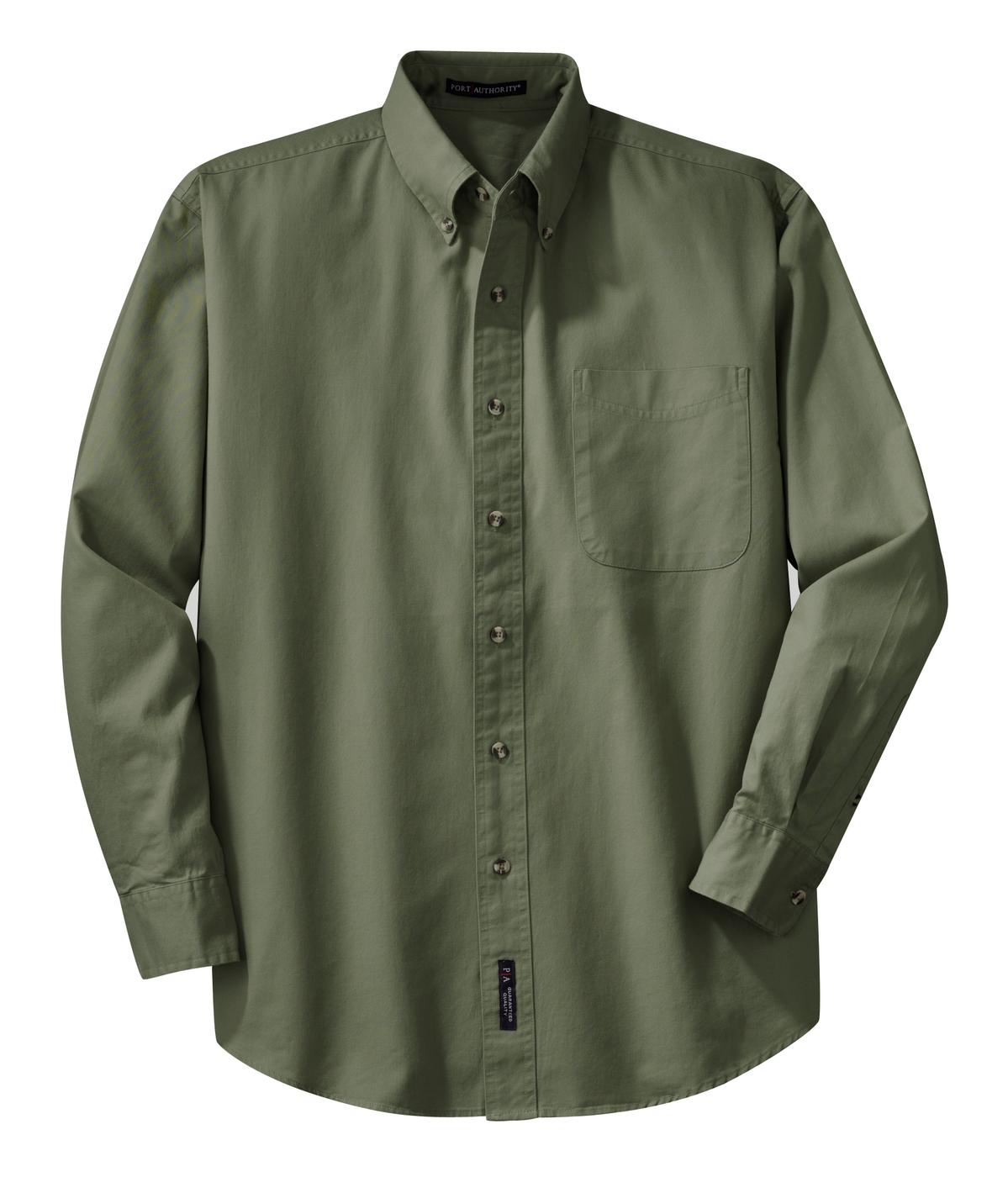 Front View of Faded Olive Port Authority Long Sleeve Twill Shirt. S600T