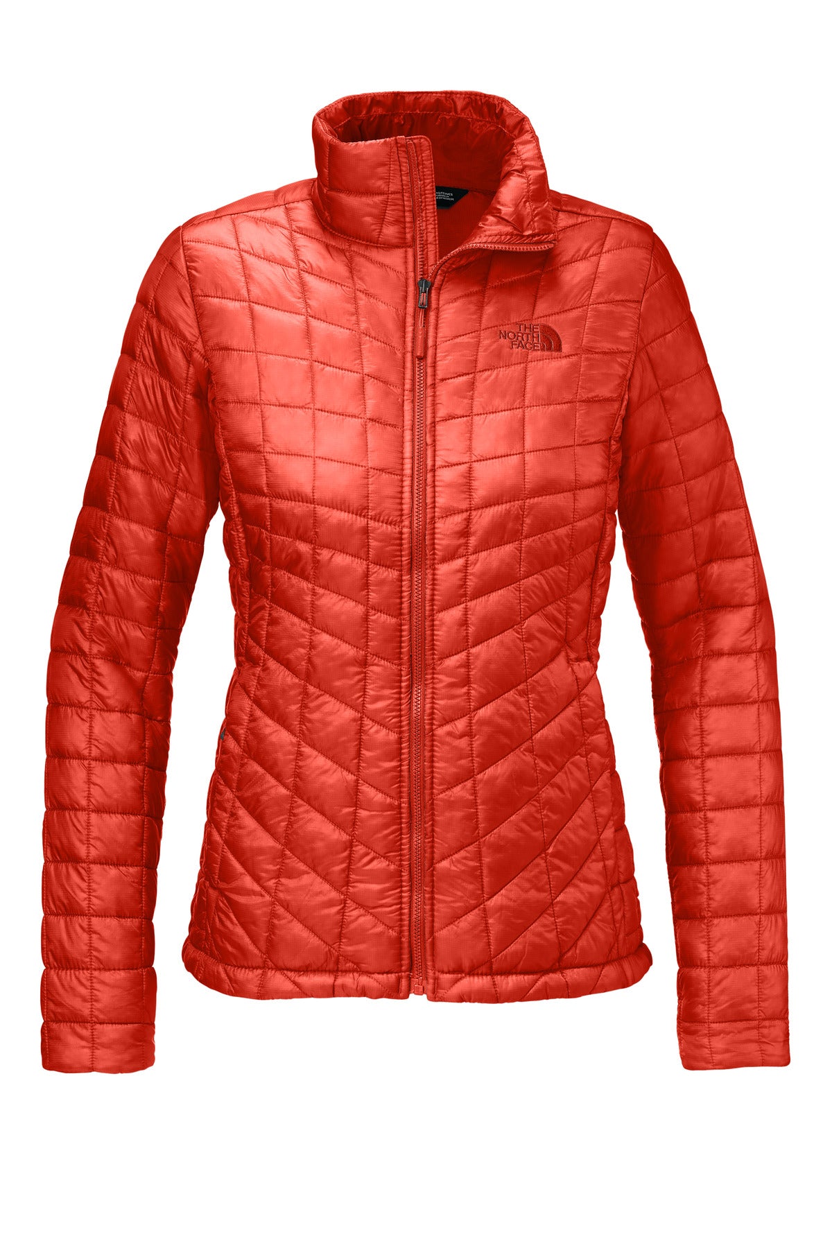 Front View of Fire Brick Red The North Face Women's ThermoBall Trekker Jacket. NF0A3LHK