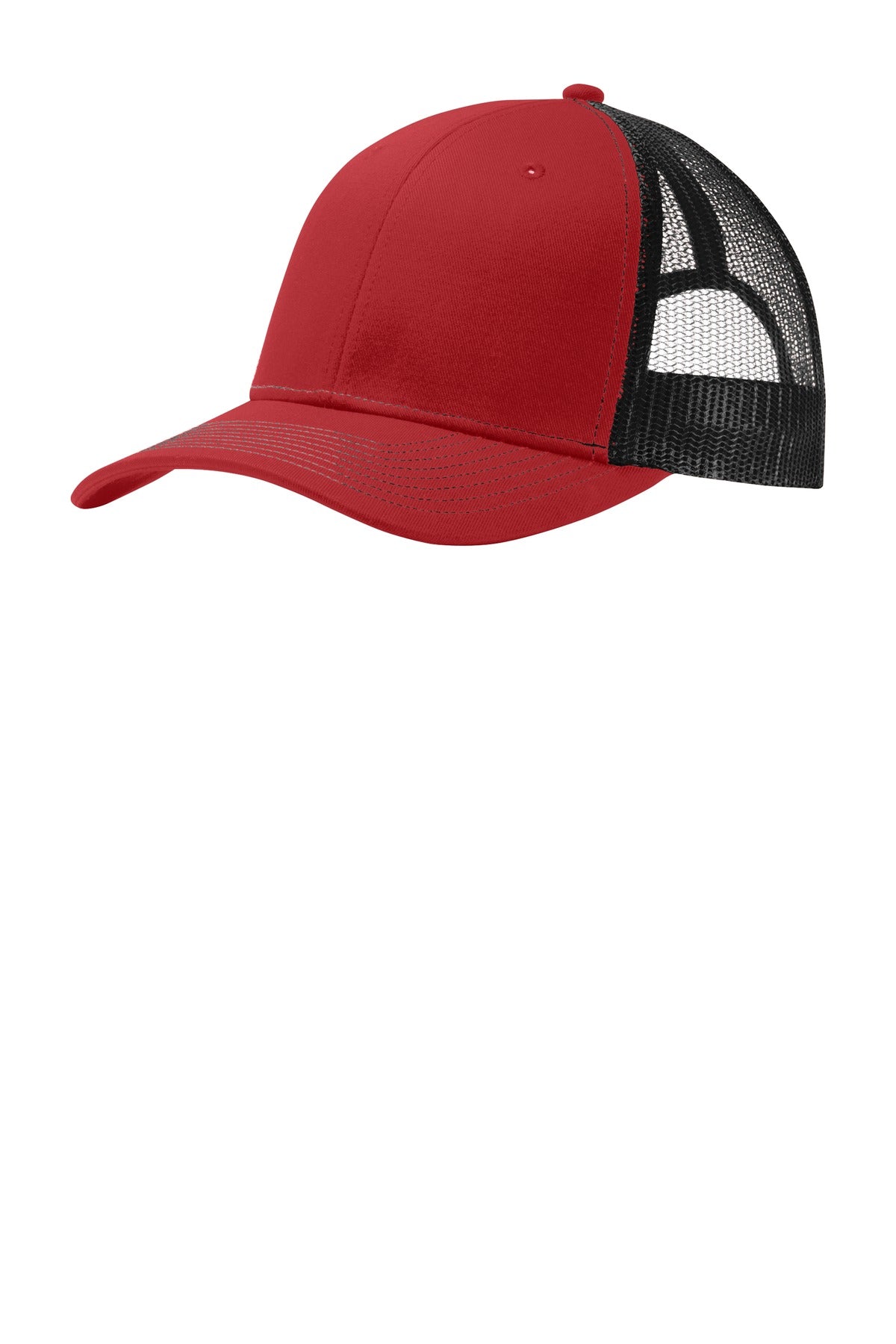 Front View of Flame Red/Blk Port Authority Snapback Trucker Cap. C112