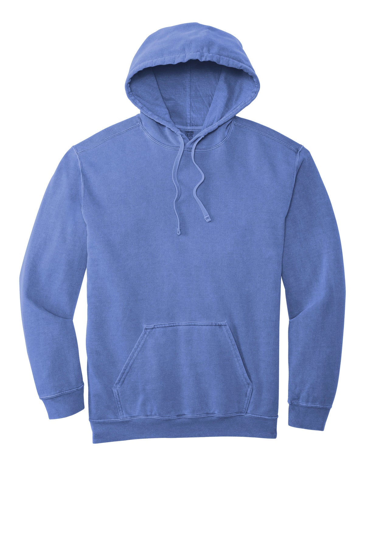 Front View of Flo Blue COMFORT COLORS Ring Spun Hooded Sweatshirt. 1567