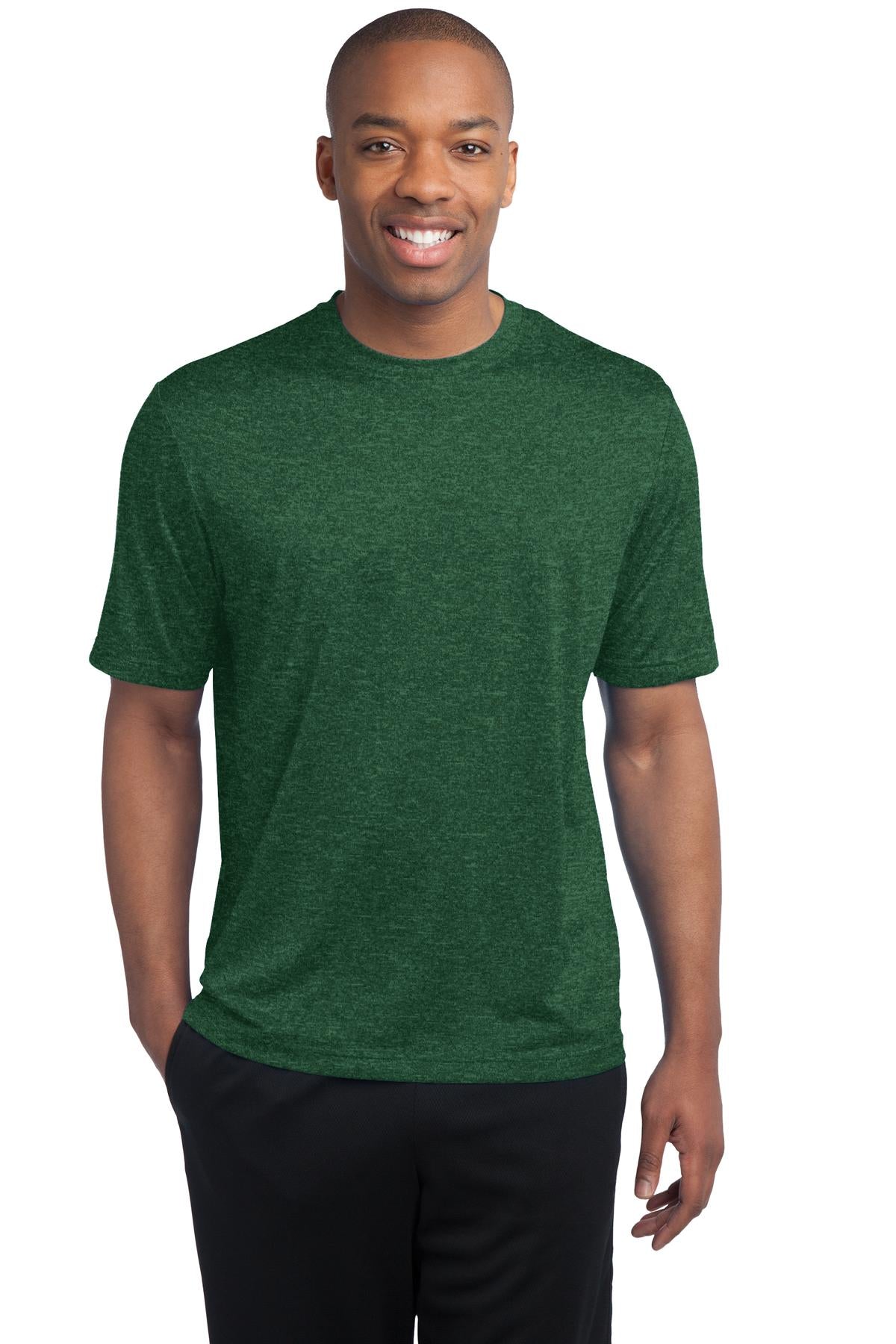 Front View of For Green Hthr Sport-Tek Tall Heather Contender Tee. TST360
