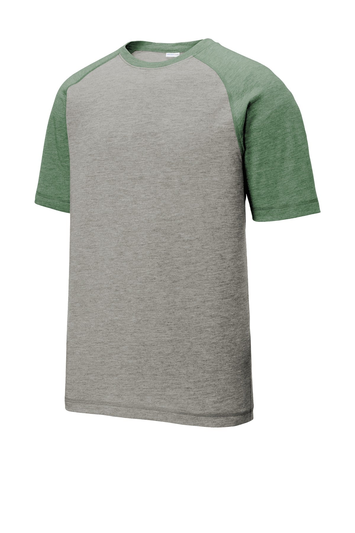 Front View of For Grn He/LGH Sport-Tek PosiCharge Tri-Blend Wicking Raglan Tee. ST400