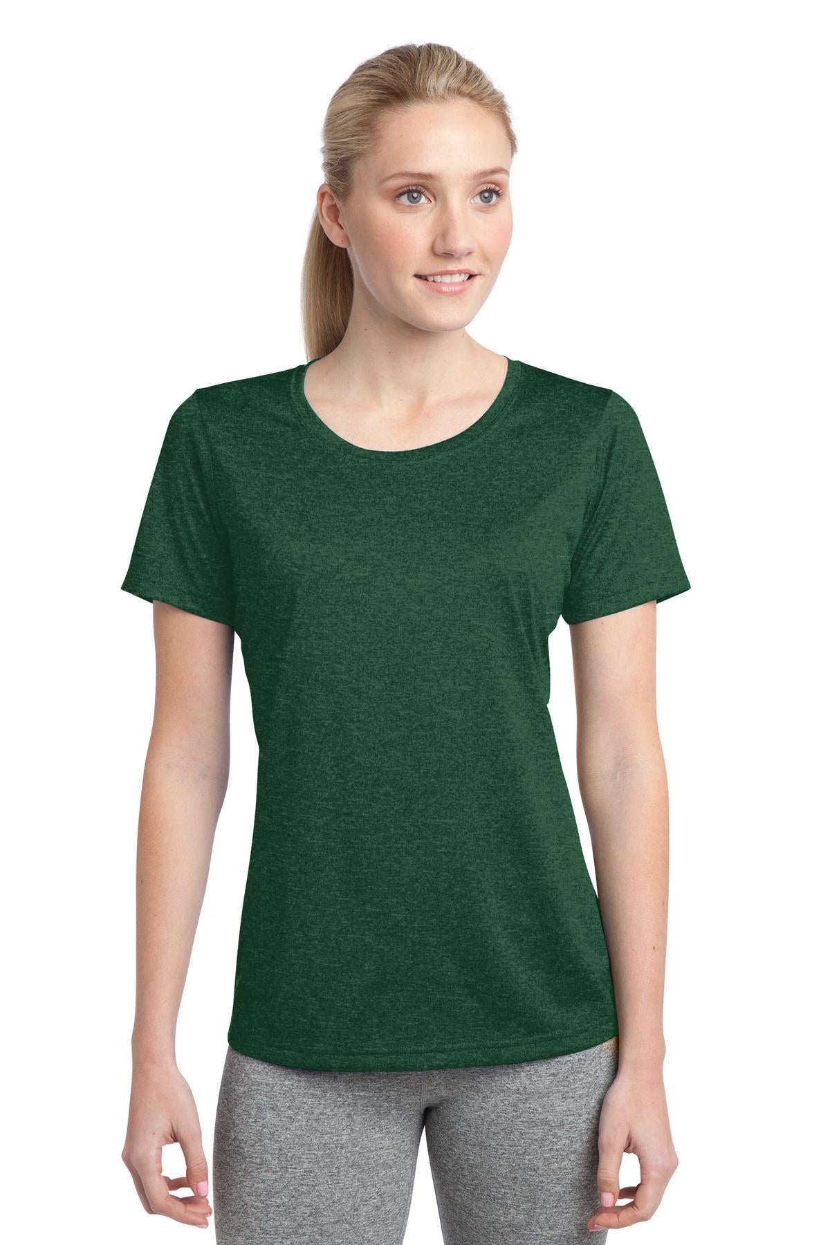 Front View of For Grn Hthr Sport-Tek Women's Heather Contender Scoop Neck Tee. LST360