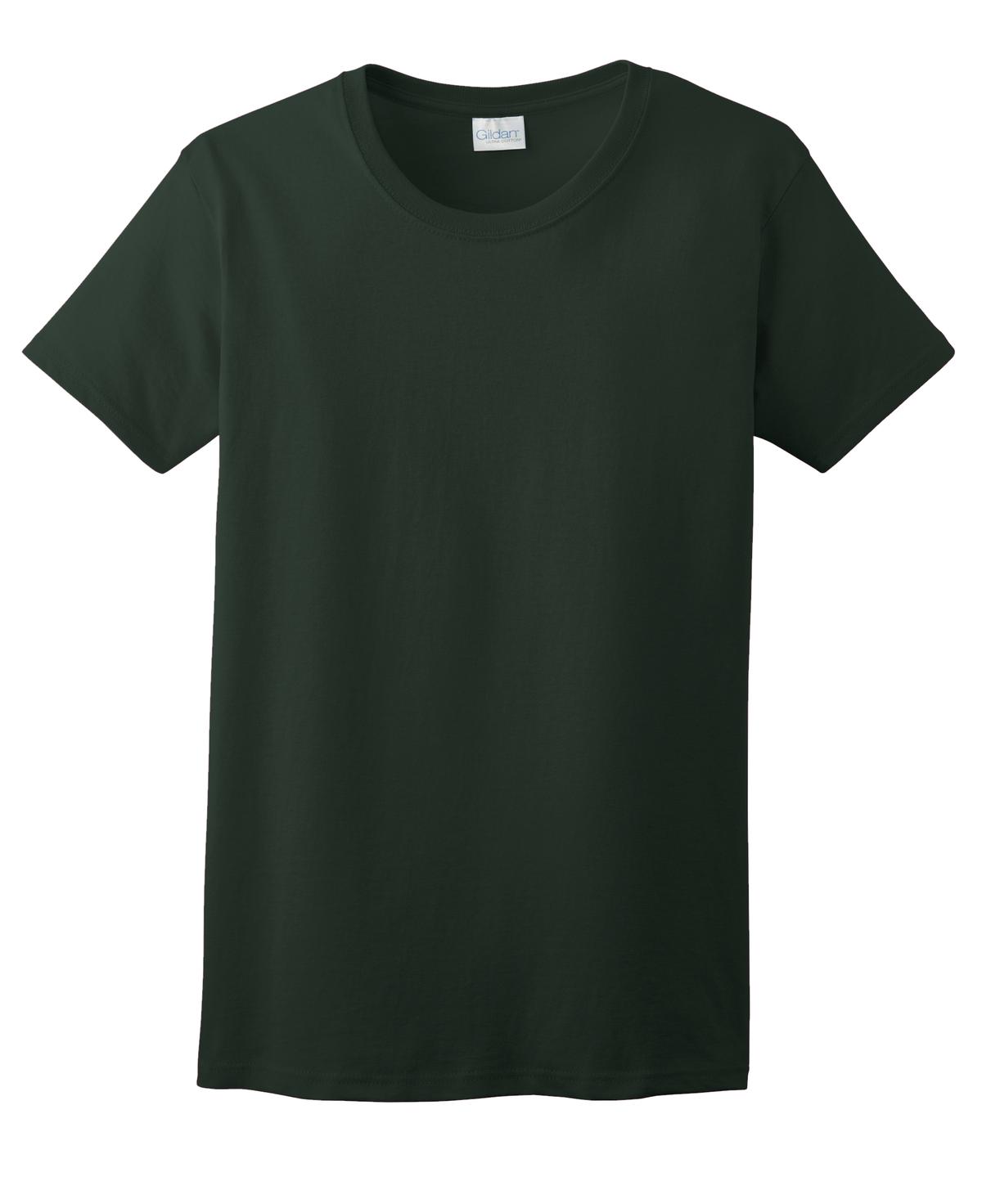 Front View of Forest Green Gildan Women's Ultra Cotton 100% US Cotton T-Shirt. 2000L