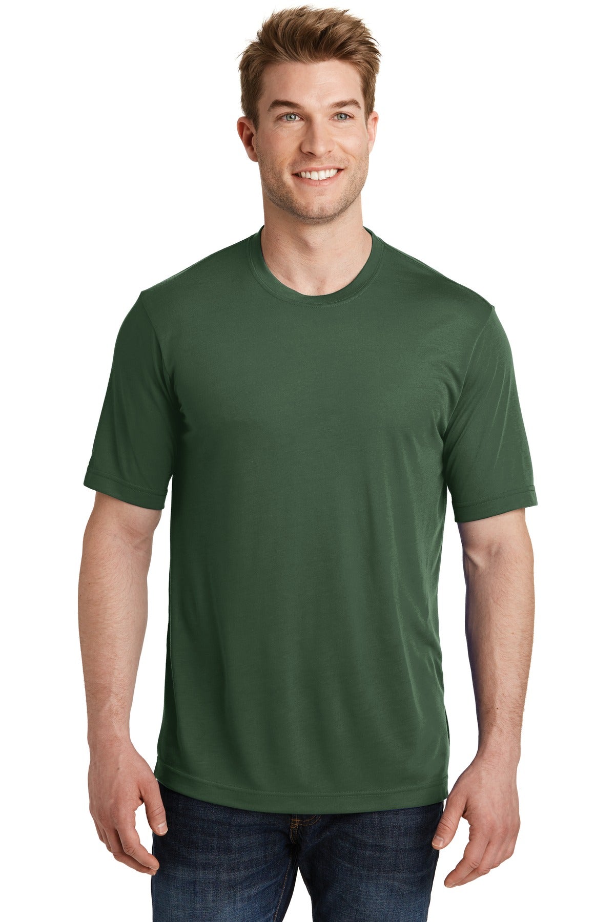 Front View of Forest Green Sport-Tek PosiCharge Competitor Cotton Touch Tee. ST450