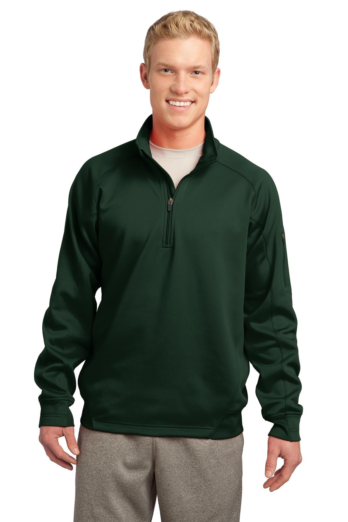 Front View of Forest Green Sport-Tek Tech Fleece 1/4-Zip Pullover. F247