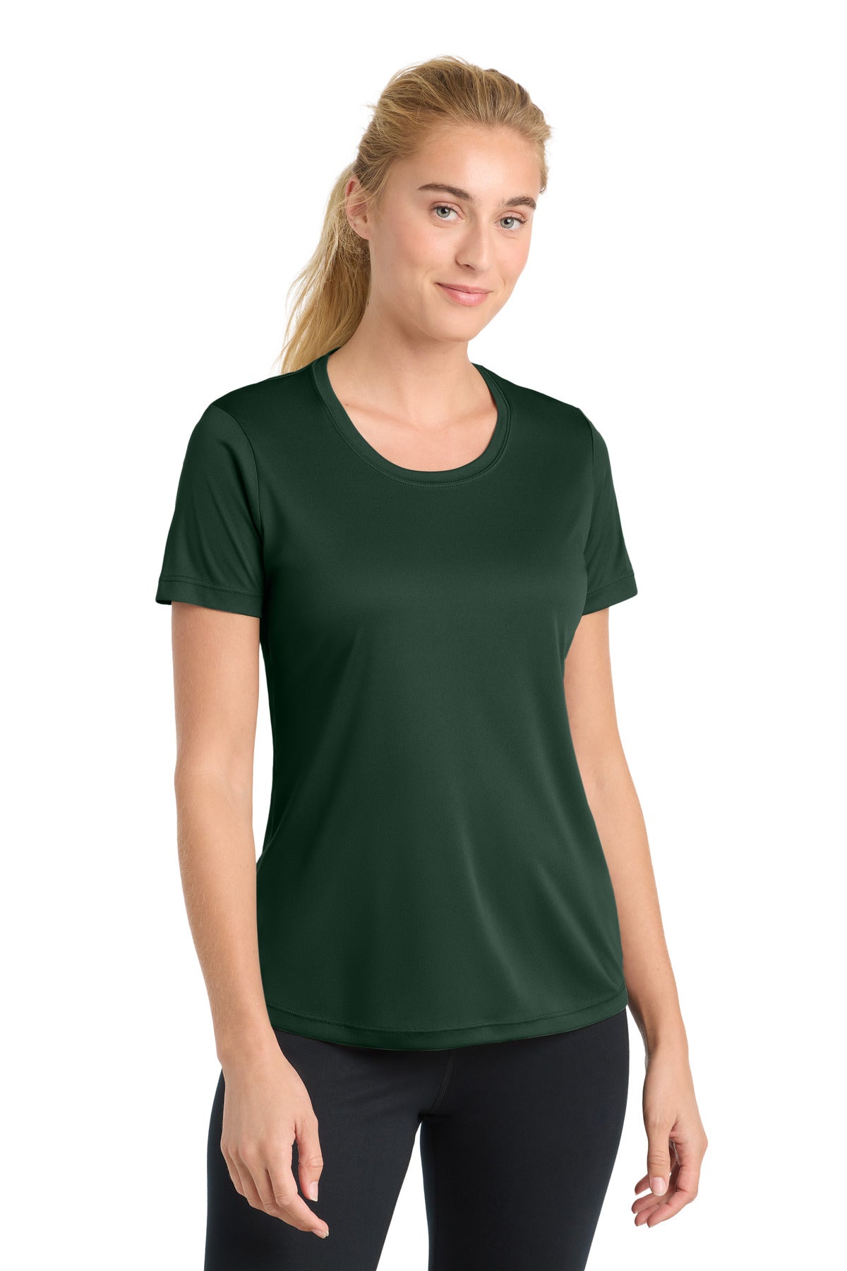Front View of Forest Green Sport-Tek Women's PosiCharge Competitor Tee. LST350