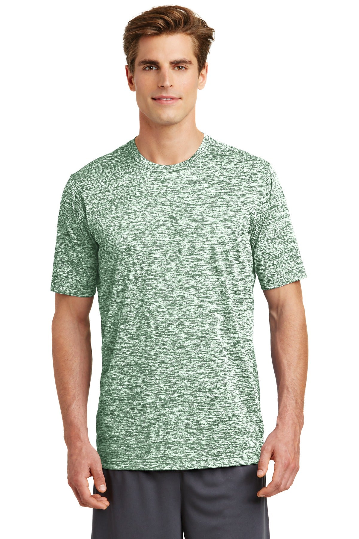Front View of Forest Grn Ele Sport-Tek PosiCharge Electric Heather Tee. ST390