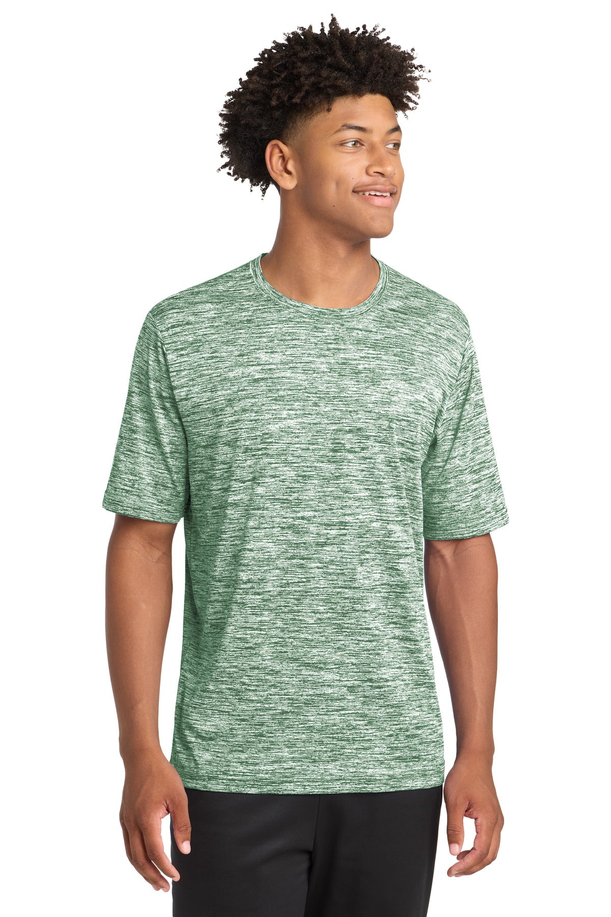 Front View of Forest Grn Ele Sport-Tek PosiCharge Electric Heather Tee. ST390
