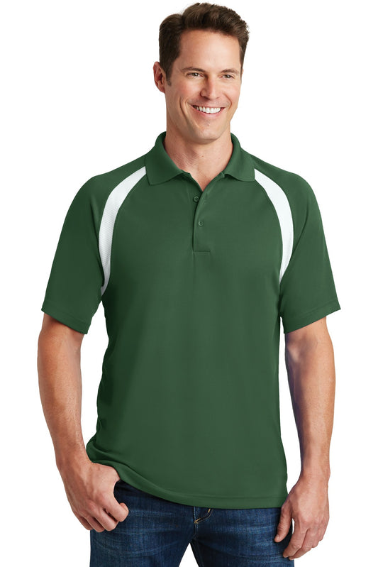 Front View of Forest Sport-Tek Dry Zone Colorblock Raglan Polo. T476
