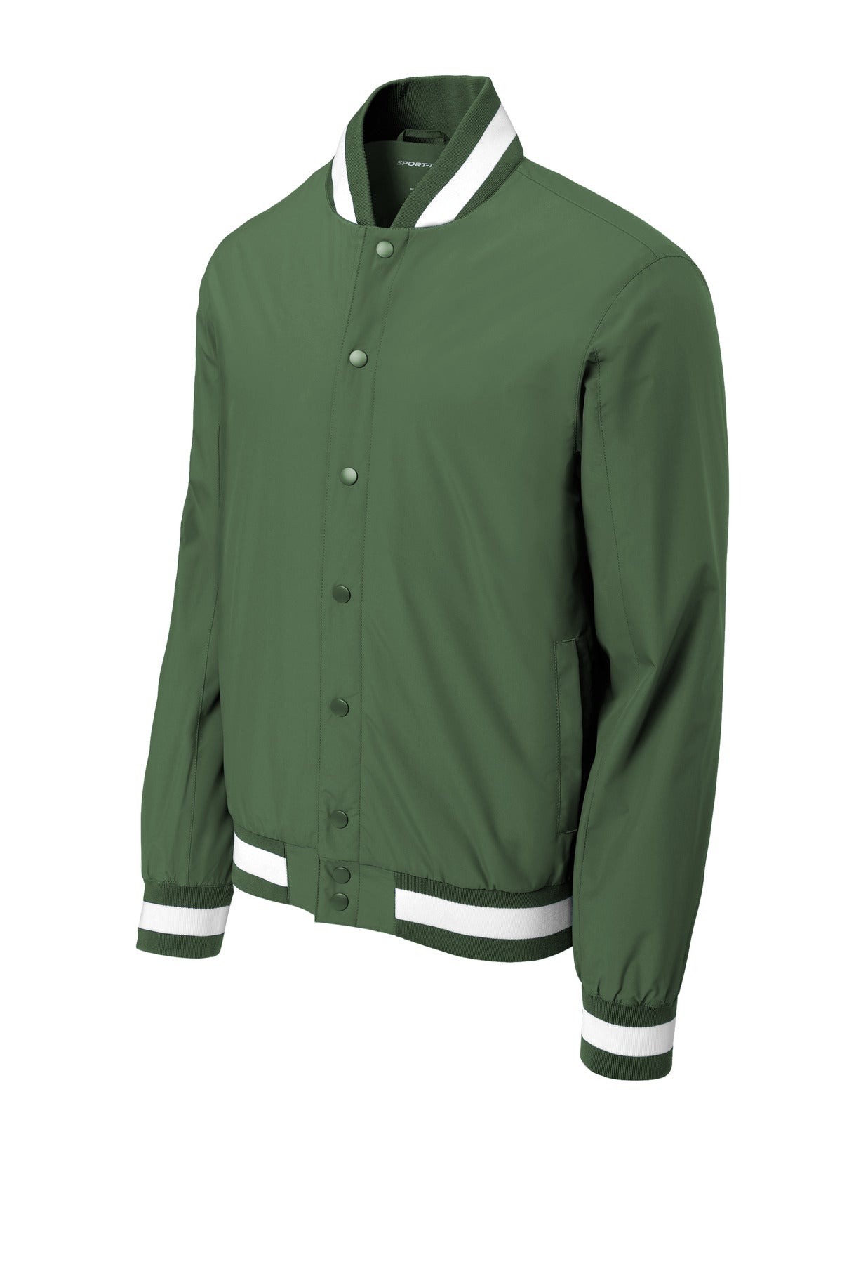 Front View of ForestGrn Sport-Tek Insulated Varsity Jacket JST58