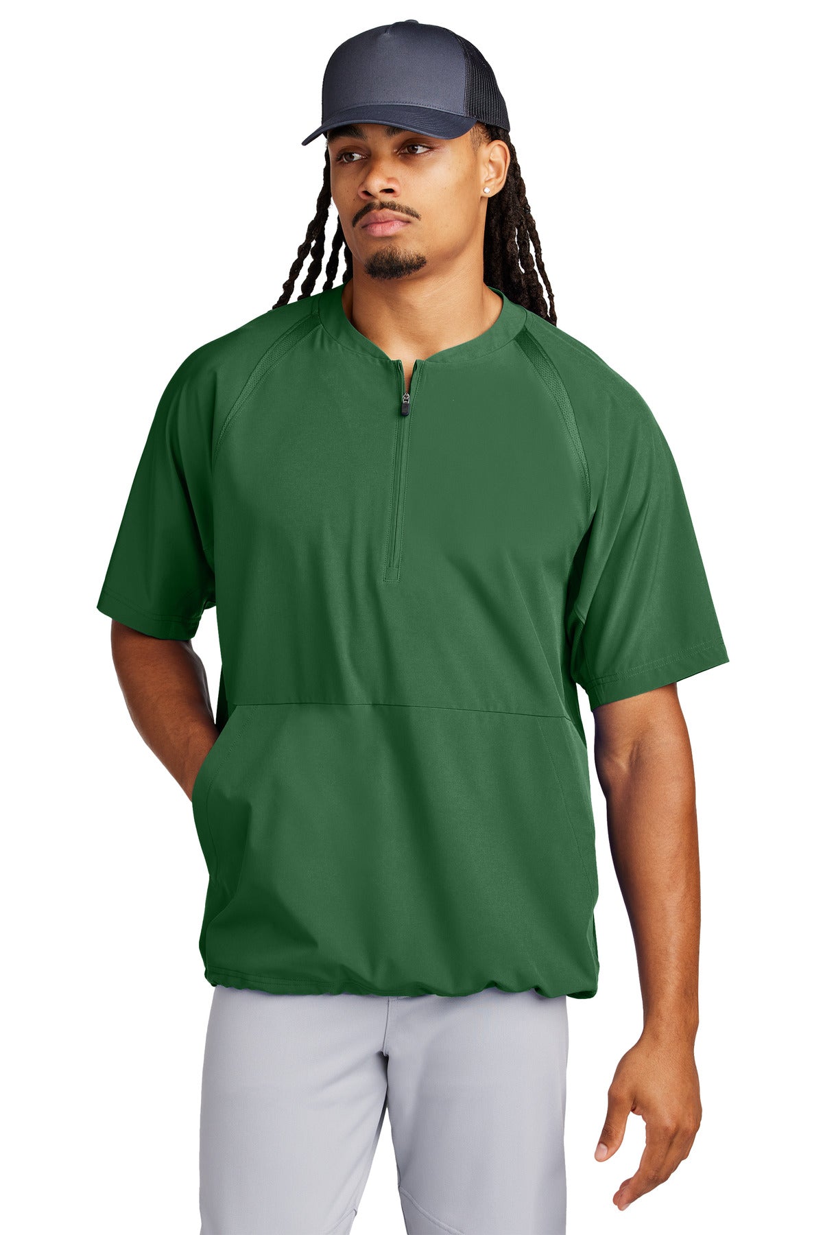 Front View of ForestGrn Sport-Tek Repeat 1/2-Zip Short Sleeve Jacket JST489