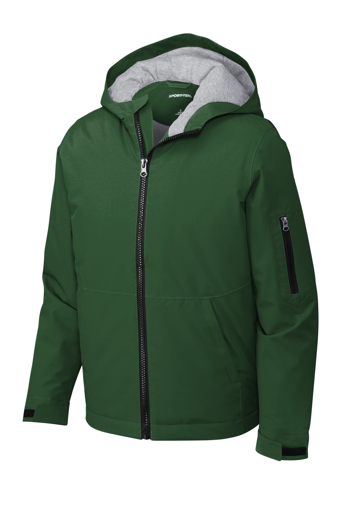 Front View of ForestGrn Sport-Tek Youth Waterproof Insulated Jacket YST56